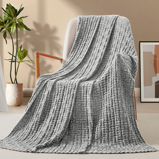 RUDONG M Dark Grey Chenille Knit Throw Blanket, Cozy Soft Cable Knitted Blankets, Warm Chenille Knitted Blanket for All Seasons, Textured Fluffy Throw Blanket for Couch, Bed, Sofa, 50"x 60"