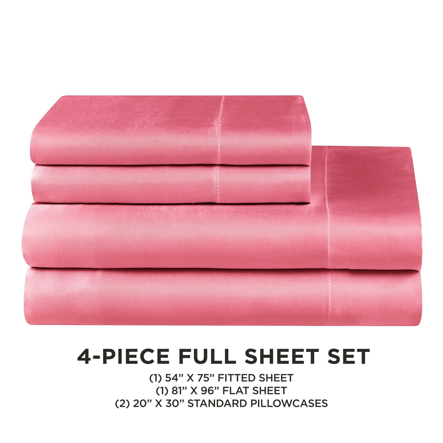 Juicy Couture Full Size Satin Bed Sheet Set, Deep Pocket Silky Full Sheet Set with 1 Fitted Sheet, 1 Flat Sheet, and 2 Pillow Case, Wrinkle Resistant and Anti Pilling Bed Sheets - Rose Pink
