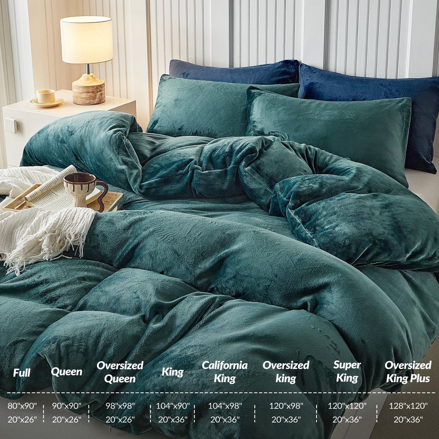 WARMDERN Peacock Blue Velvet Duvet Cover Set Queen Size, Luxury Milk Velvet Bedding Duvet Cover with Zipper Closure, 3pcs Ultra Soft Duvet Covers for All Seasons, 90" x 90", Peacock Blue