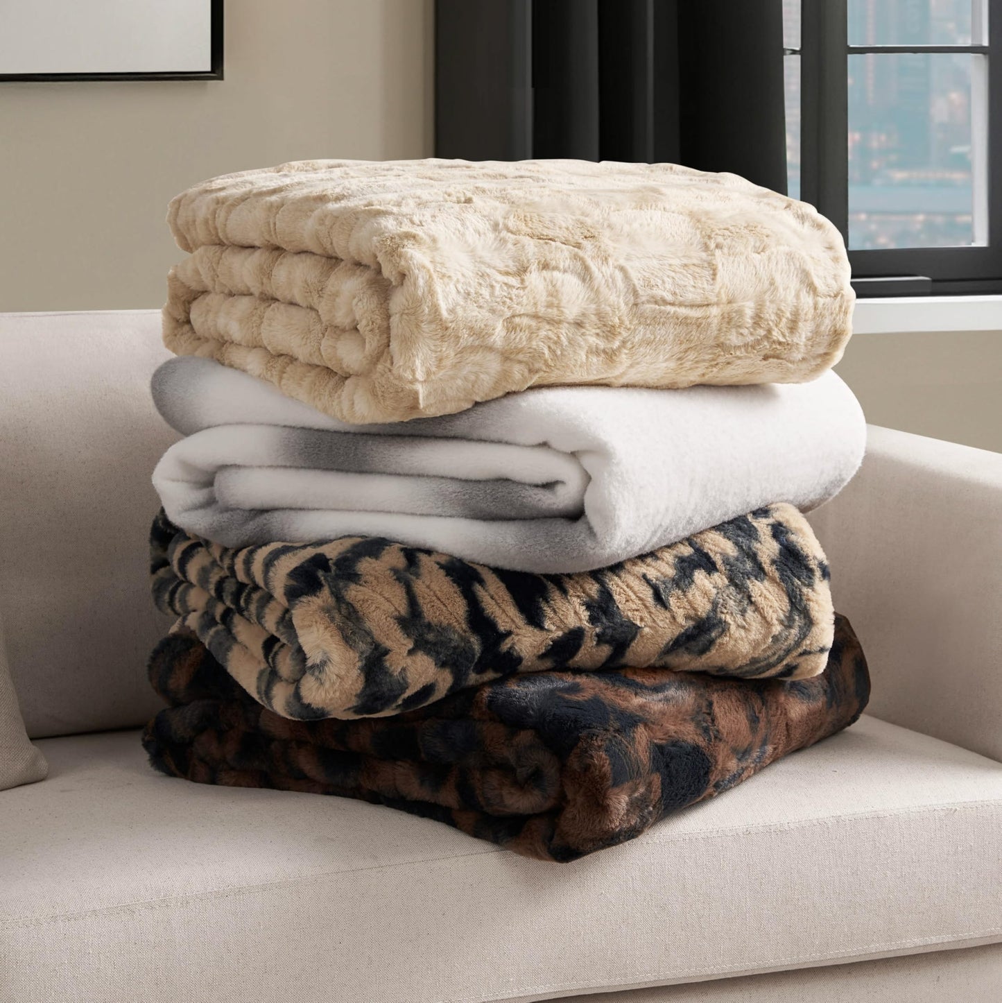 Nine West Faux Cashmere Throw Blanket, 50"x70", Ombre Stripe Gray