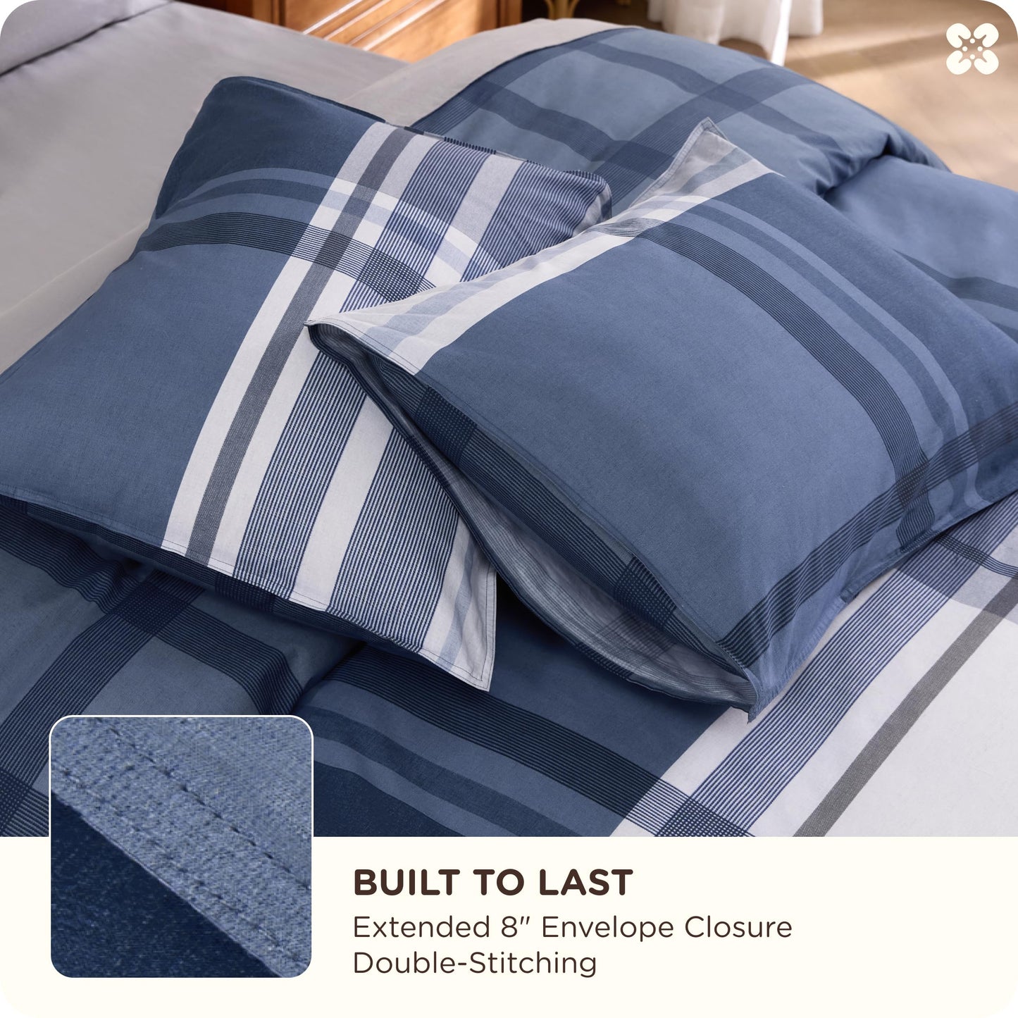Bedsure Plaid Duvet Cover Queen Size - 100% Cotton Reversible Classic Navy Checkered Pattern Duvet Cover Set, 3 Pieces Soft & Breathable PureWoven Bedding Set with 2 Pillow Shams (Navy Plaid 90"x90")
