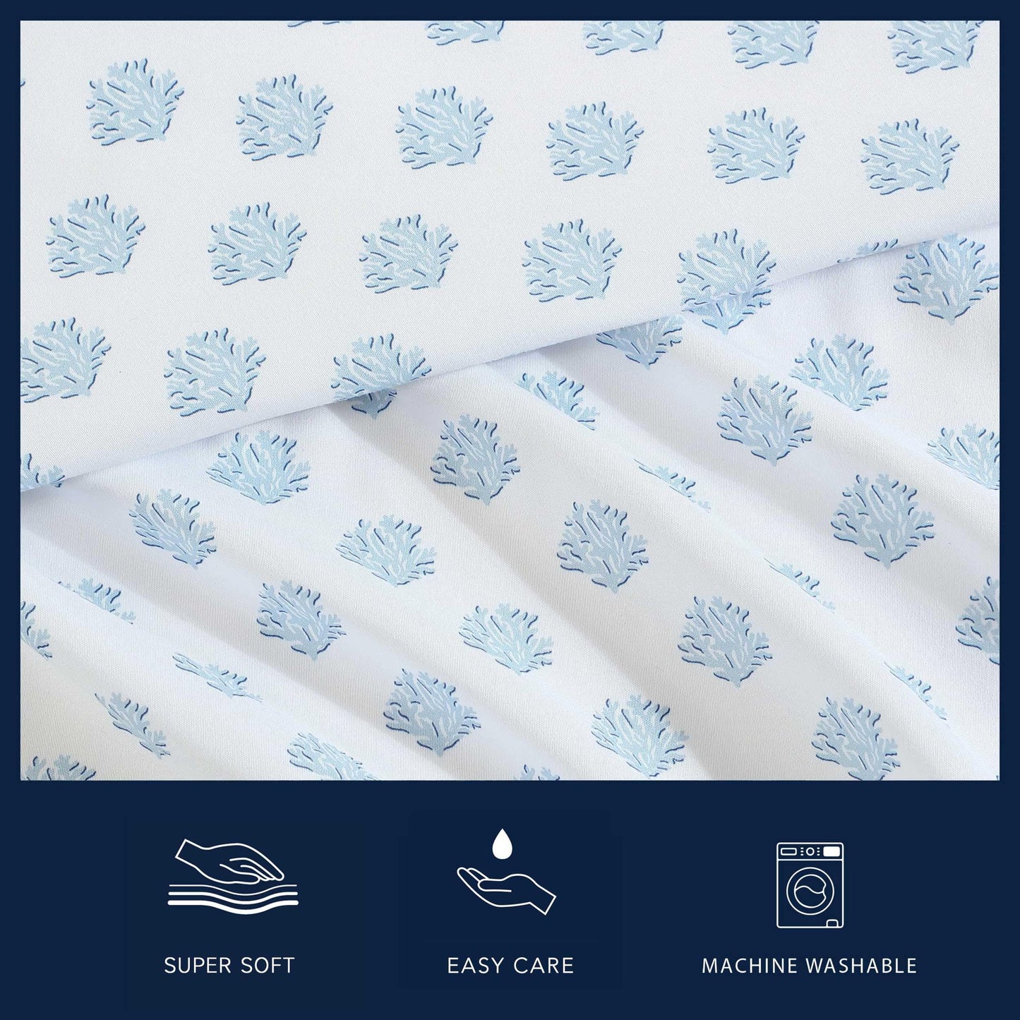 Nautica - Sheet Set, Breathable & Cooling Microfiber Bedding with Matching Pillowcase, Deep Pocket, Fully Elasticized (Coastal Coral Ocean Breeze Blue, Twin XL)