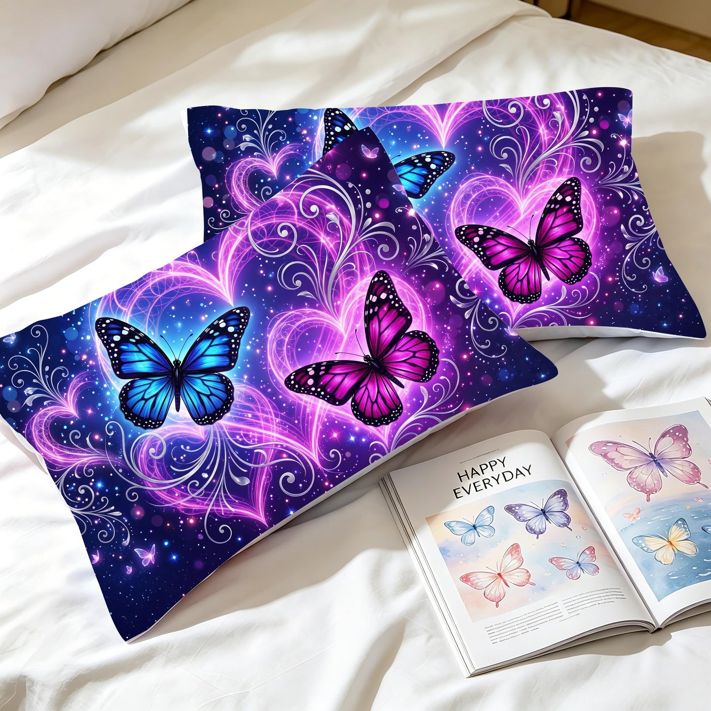 DJNEAR Purple Butterfly Comforter Sets Queen Bedding Set for Girls Women