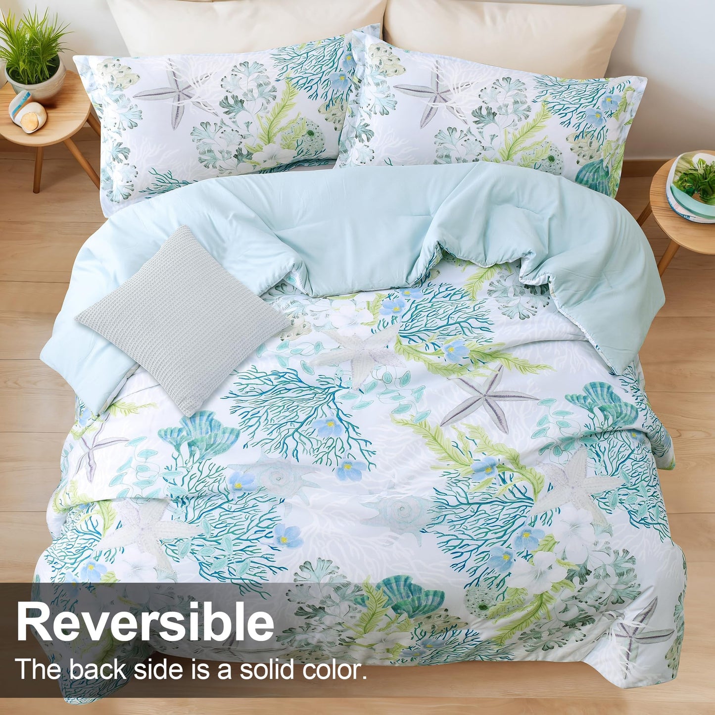 Tritard Coastal Comforter Set King Size 3 Piece, Soft Beach Themed Comforter, Ocean Nautical Lightweight Bedding Sets for All Seasons, (1 Reversible Comforter and 2 Pillow Shams), 104''x90'', C8