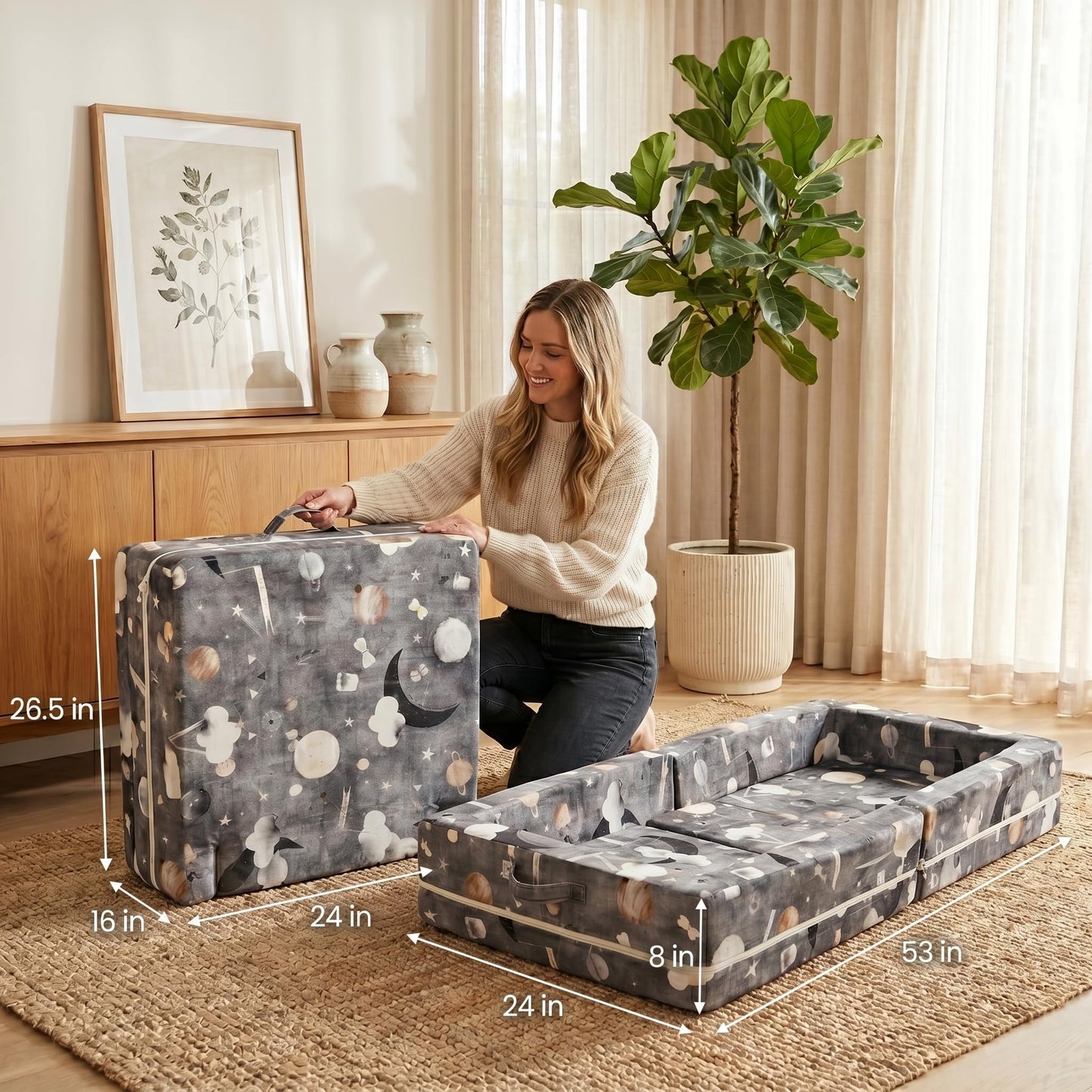First Comfort Portable Toddler Bed — Foldable Toddler Travel Bed & Folding Floor Bed for Kids/Toddlers 1-5, High-Density Foam, Safety Rails, Washable Cover, No Assembly