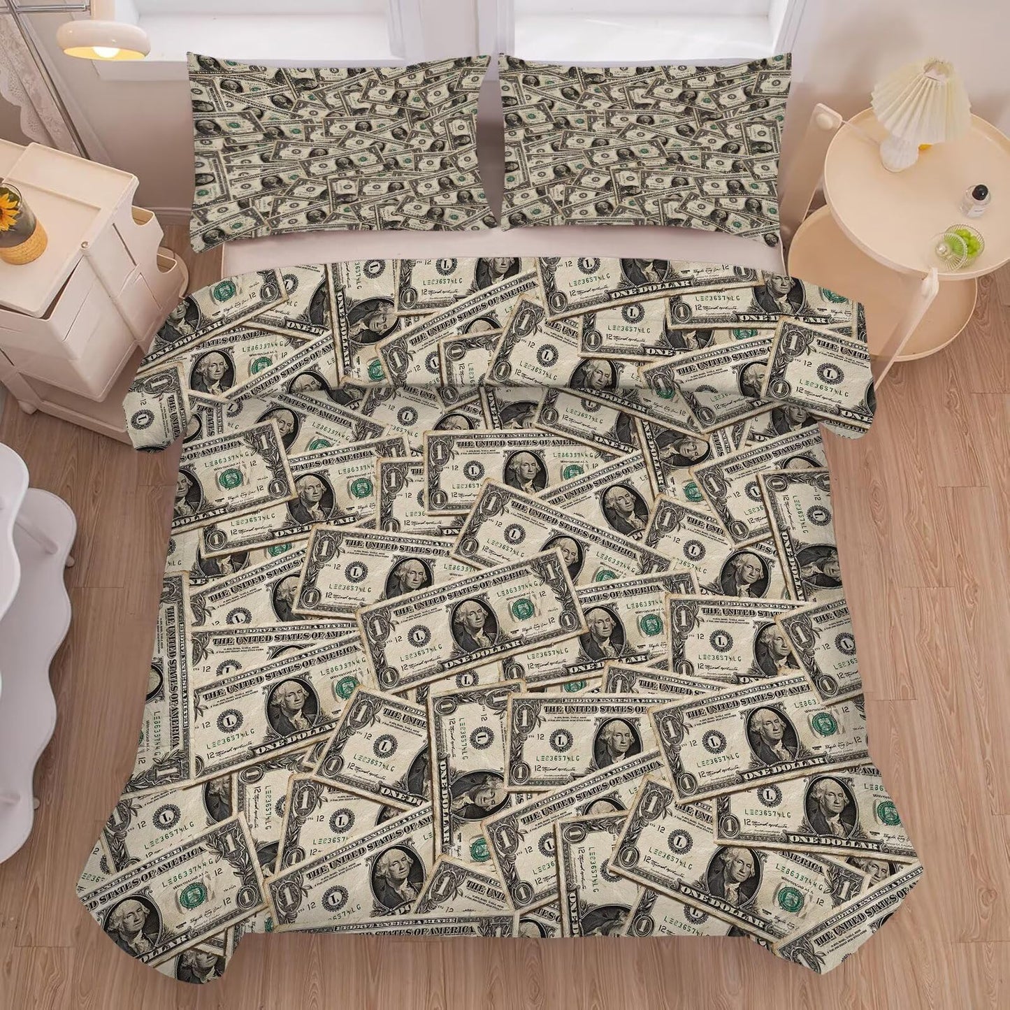 kxry Dollar Money Comforter Set for Boys Kids Ultra Soft Microfiber Quilt One Hundred Dollar Cash Money Bedding Sets King Size with 1 Comforter and 2 Pillowcases Home Decoration Duvet