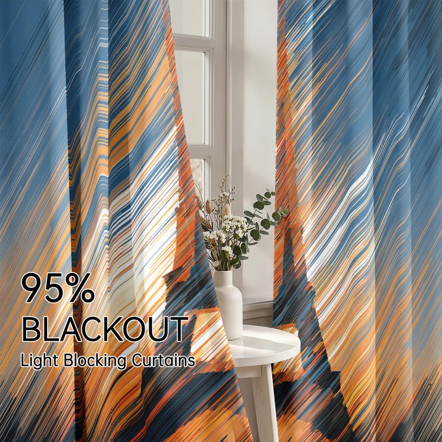 Mistwalk Abstract Eiffel Tower Curtains Blackout, 45 Inch Curtains for Bedroom & Living Room, Room Darkening Thermal Insulated Grommet Drapes, Modern Line Art Patterned Window Treatments
