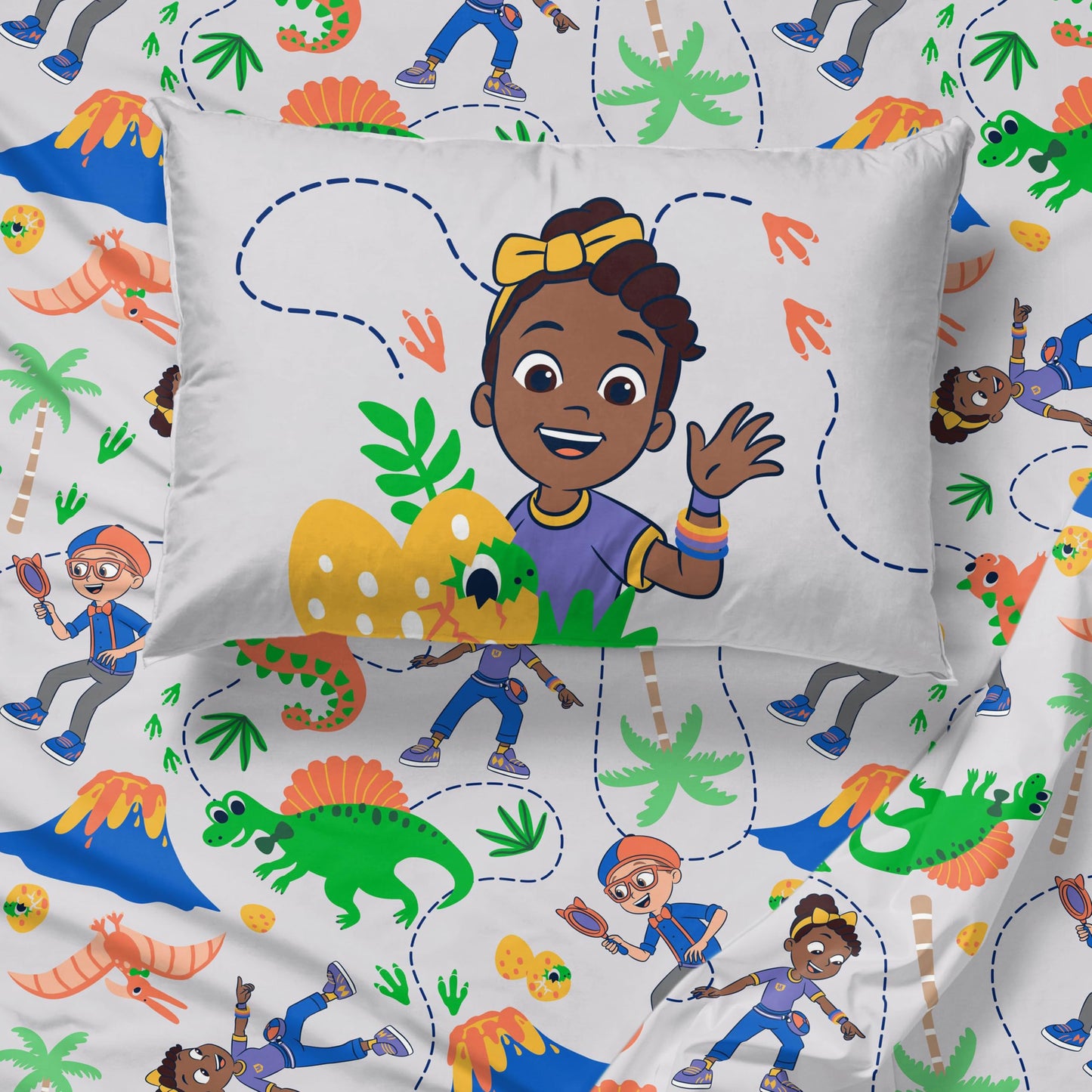 Sunny Side Up Kids Sheet Set Includes Sheets and Pillow Cover - 100% Microfiber Bedding and Room Decor, Gray - Blippi, 3 Piece Twin