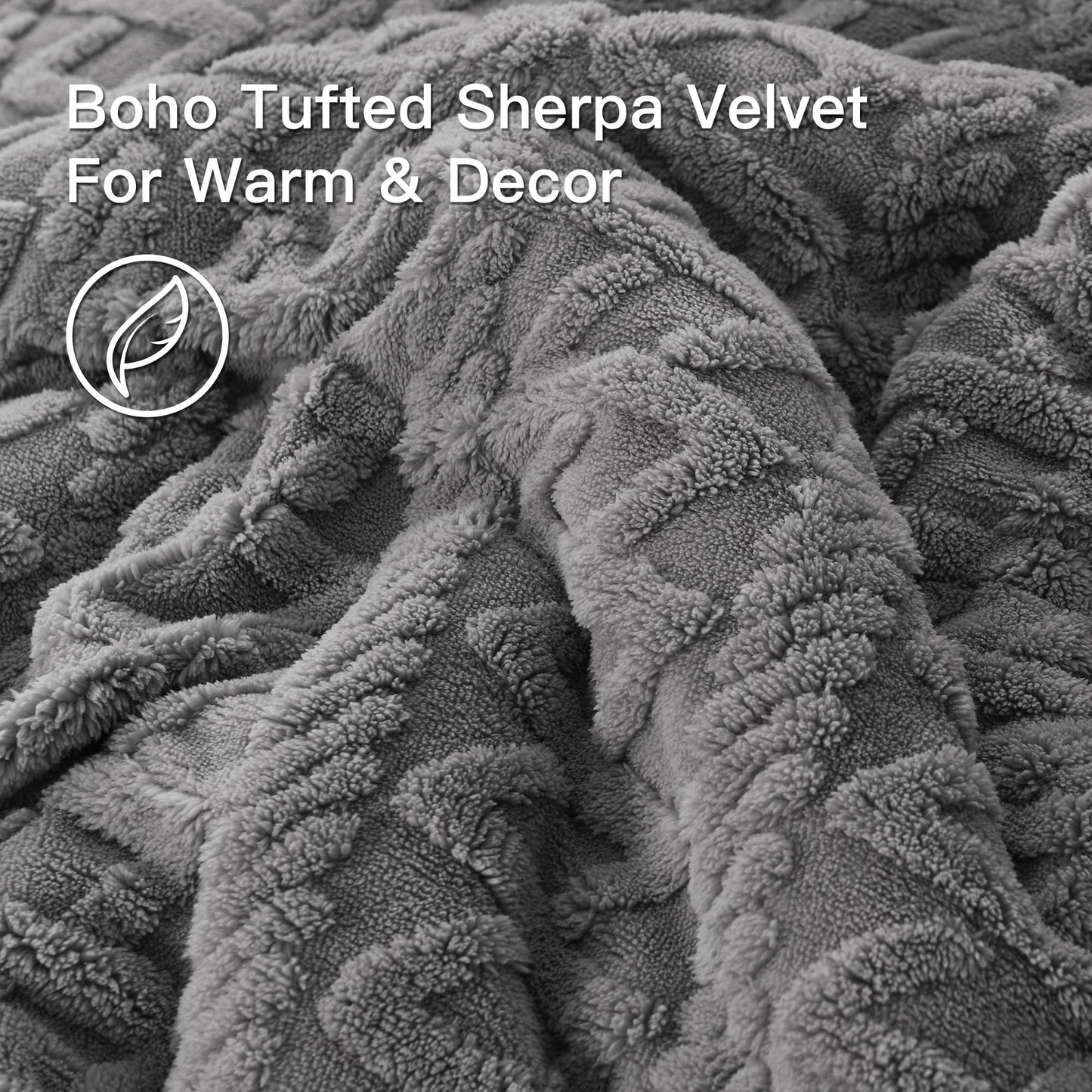 Andency Fluffy Sherpa Full Comforter Set Grey, Super Soft Gray Fleece Warm Bedding for Winter, Luxury Jacquard Boho Thick Fuzzy Plush Bed Set 3 Pieces(1 Shaggy Comforter, 2 Pillowcases)