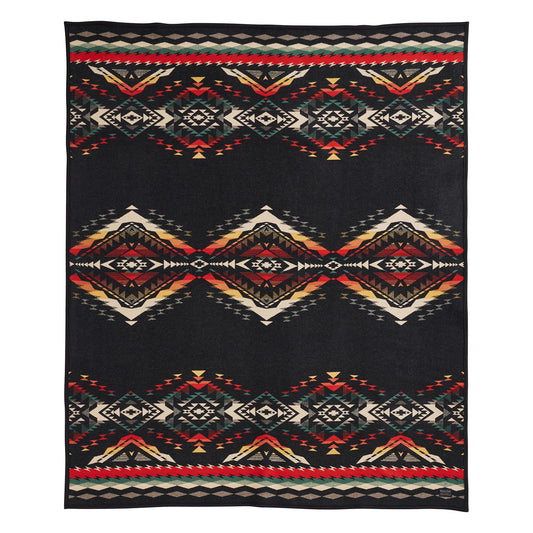 Pendleton Jacquard Unnapped Twin Blanket 64" x 80" - Heirloom Quality Virgin Wool, Reversible, Reinforced Ultrasuede Binding, Made in USA - Bridger Creek