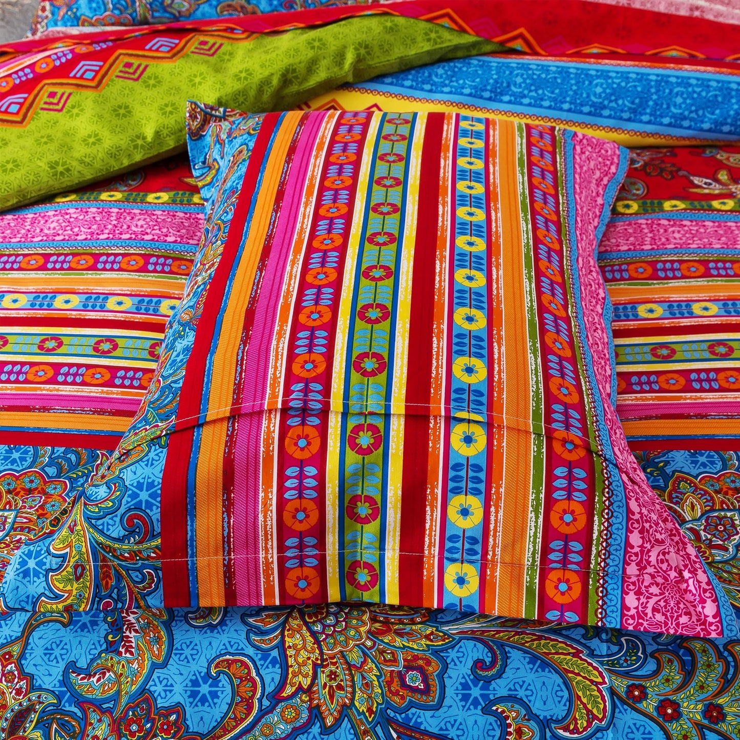 FADFAY Ethnic Boho Duvet Cover Set King/California King 100% Brushed Cotton Soft Bohemian Bedding Paisley Exotic Colorful Printed Bedding Reversible Zipper Bed Comforter Cover + 2 Pillowshams, 3Pcs