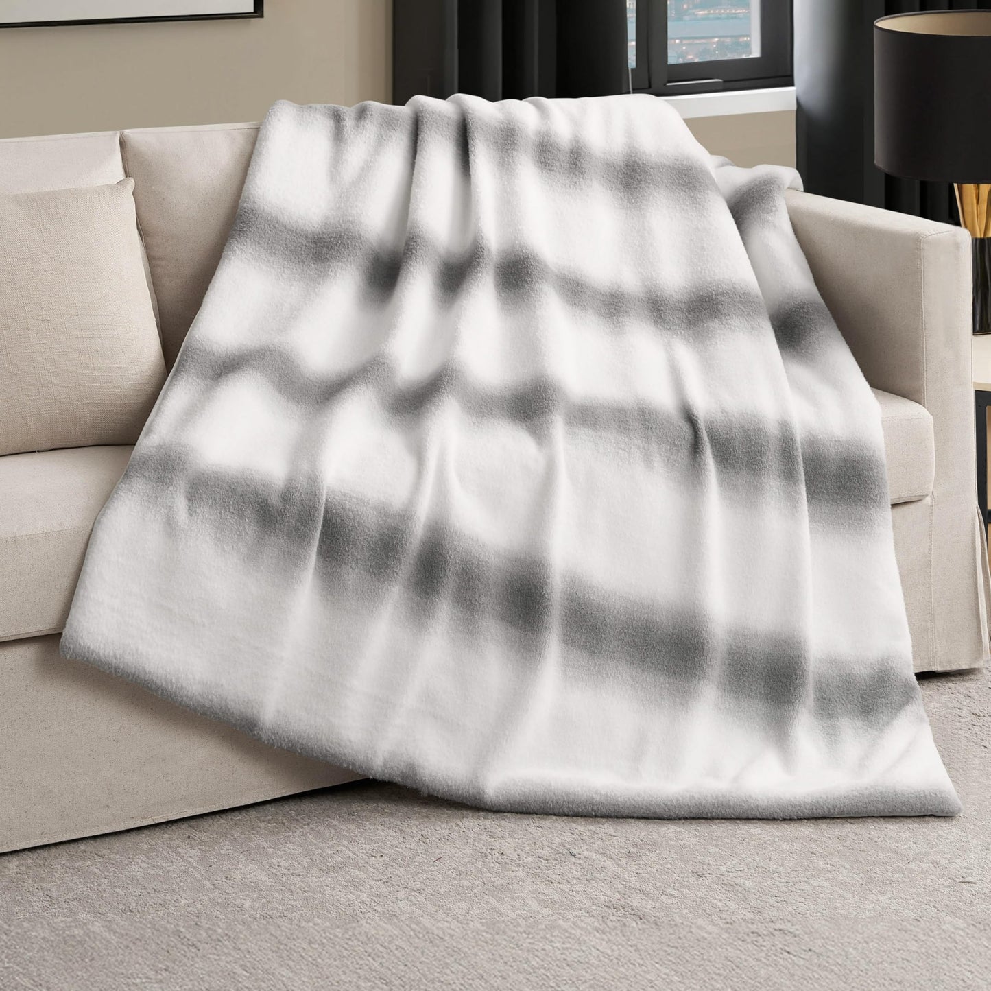 Nine West Faux Cashmere Throw Blanket, 50"x70", Ombre Stripe Gray