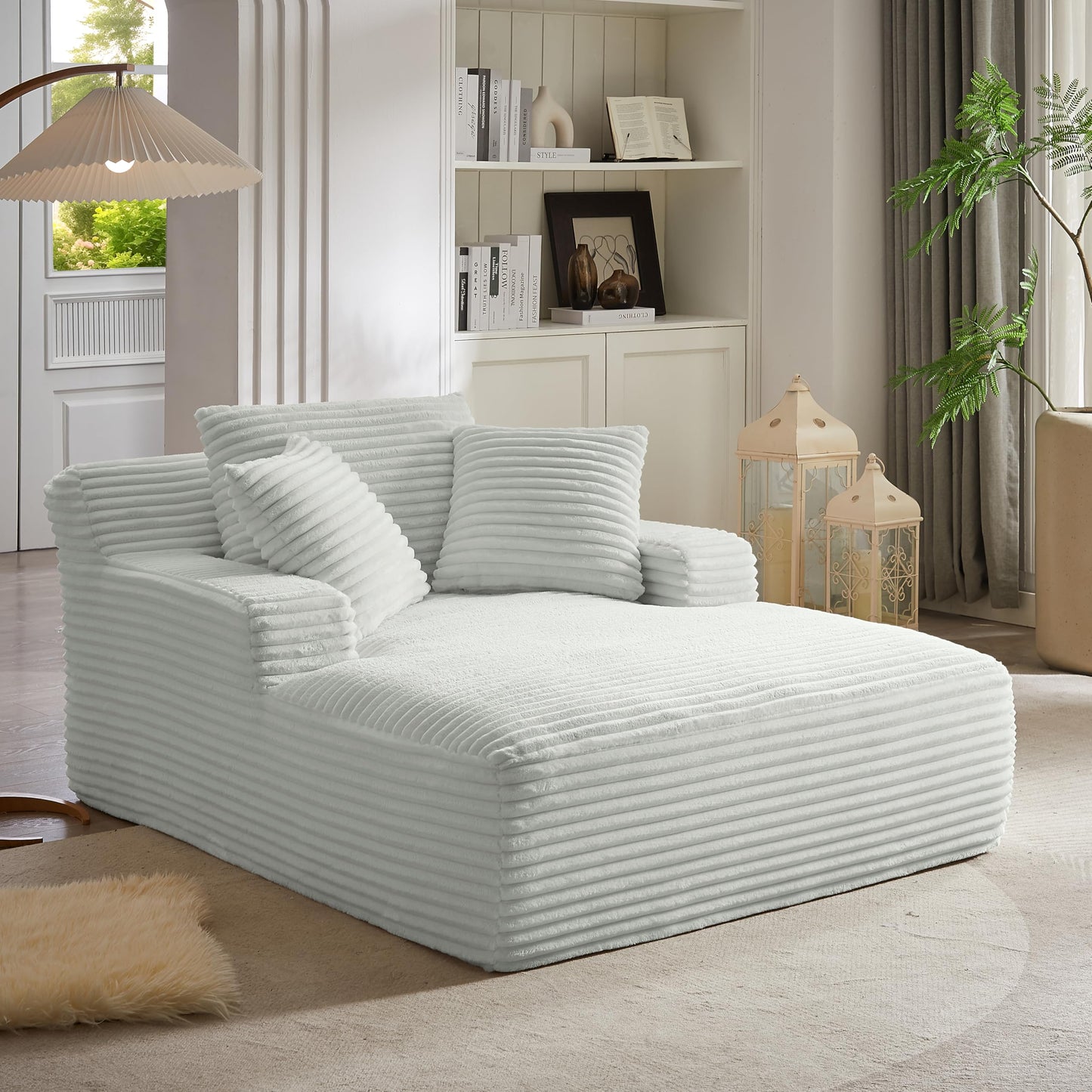 KEIKI 67" Oversized Chaise Lounge Sofa Chair, Corduroy Cloud Sleeper Couch with Deep Seat Comfort, Boneless Lounge Sofa for Reading Nook, Home Office & Relaxing, Modern Futon Couch for Apartments