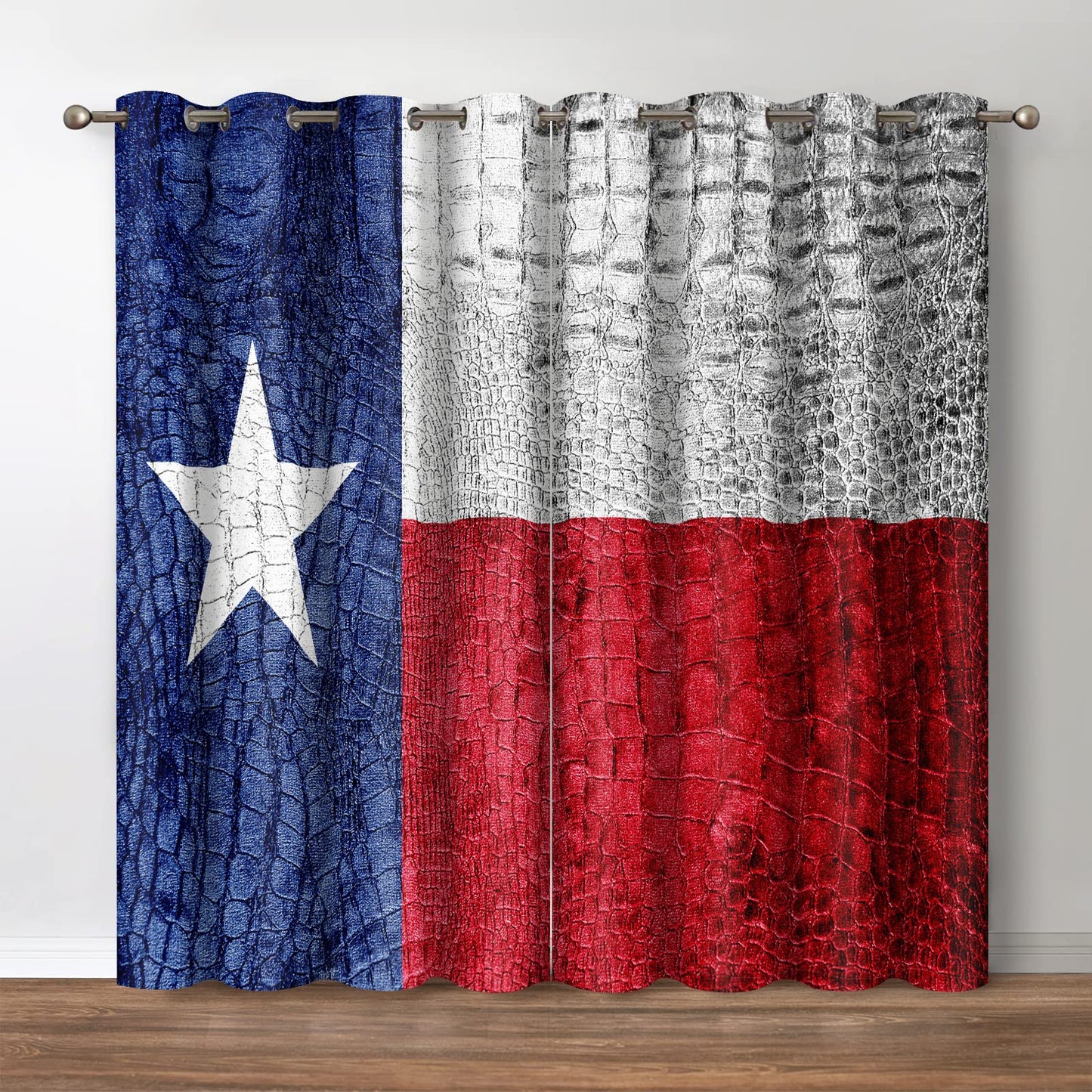 Jekeno Texas Flag Blackout Curtains - Texas State Flags Theme Print Pattern Grommet Privacy Drapes Decor Bedroom Apartment Living Room Darkening Window Treatments 2 Panels Set, 52"x 84"
