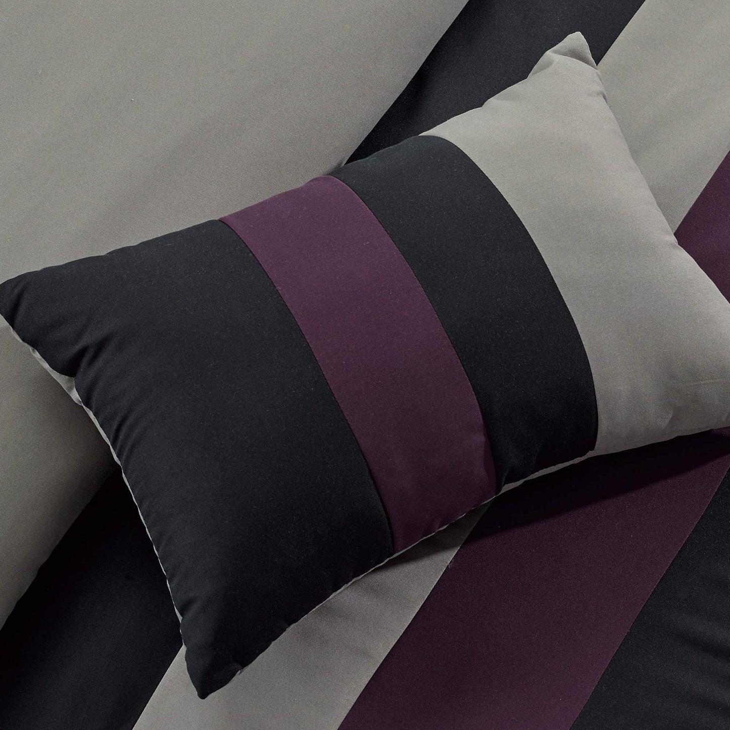 Chezmoi Collection Napa 7-Piece Luxury Leaves Scroll Embroidery Bedding Comforter Set (King, Purple/Black/Gray)
