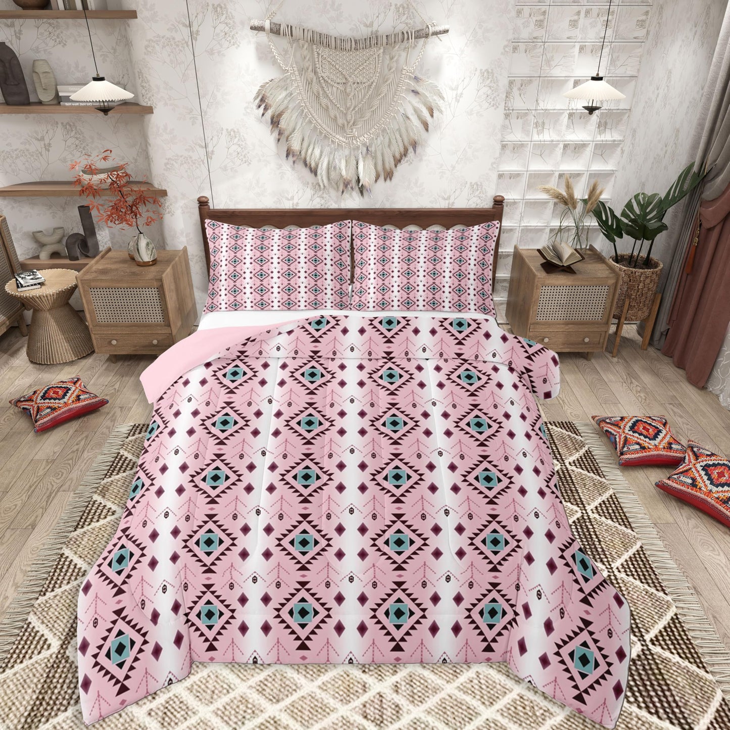 jejeloiu Boho Western Comforter Set Queen Size Bohemian Southwestern Bedding Set for Kids Boys Girls Aztec Decor Duvet Quilt Country Bedroom Farmhouse 3 Pcs with 2 Pillow Cases