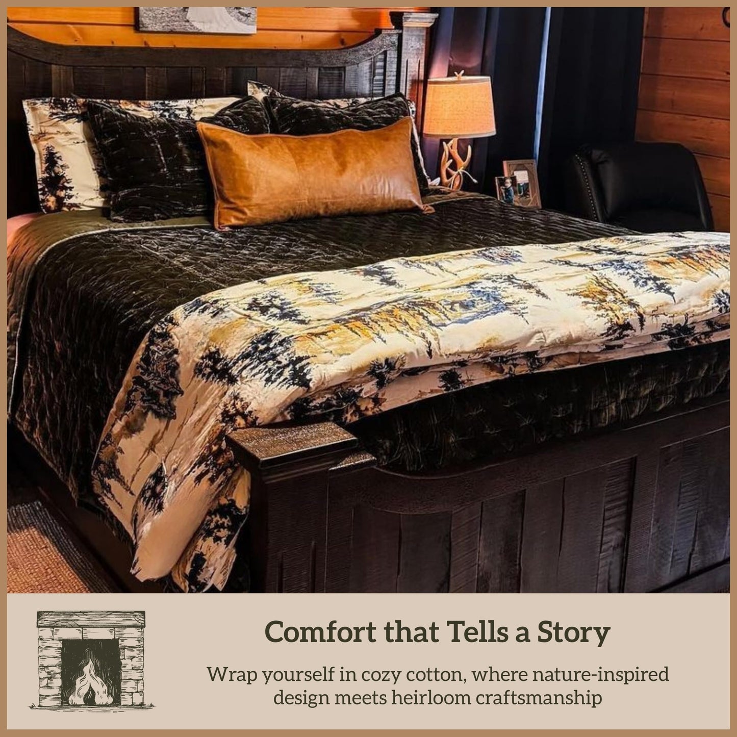 Paseo Road Cabin Bedding Acadia 3 Piece Lodge Duvet Cover Set with Pillow Shams, Queen Forest Bedding, Cotton Pine Trees Comforter Cover Set, Woodland Nature Rustic Bed Set