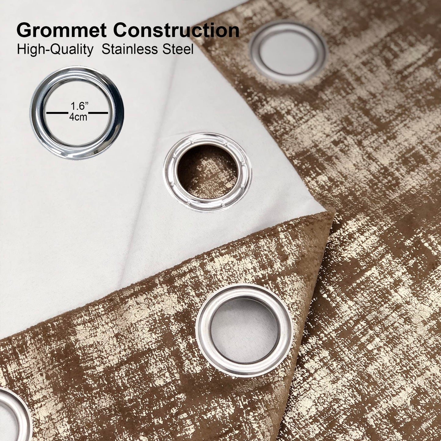 always4u 100% Blackout Soft Velvet Curtains for Bedroom Living Room Thermal Energy Saving 95 Inches Long Luxury Gold Foil Print Drapes 2 Panels Mocha