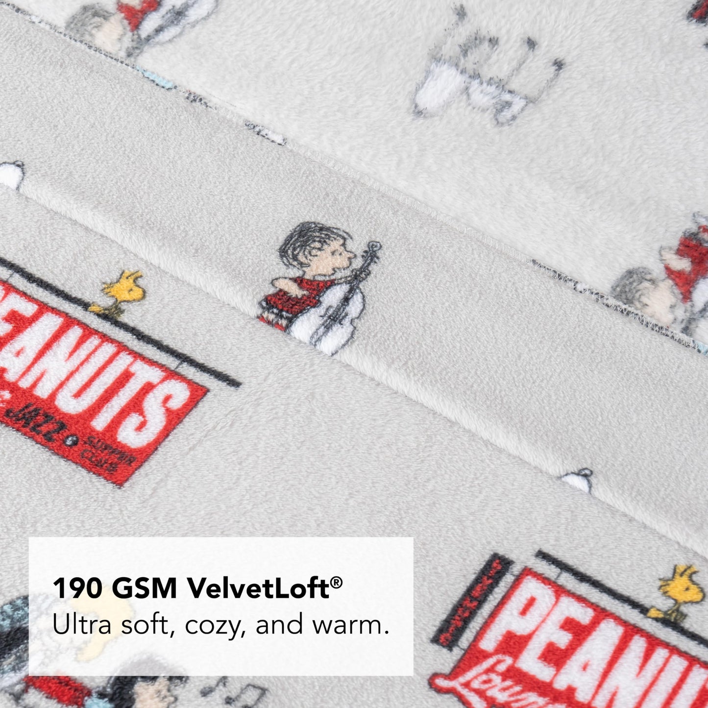 Berkshire Peanuts® Velvetloft® Plush Full Sheet Set,Extra Warm Fleece Sheets,4-Piece Cute Character Snoopy Printed Soft Plush Sheet Set,Jazz Lounge Grey Red