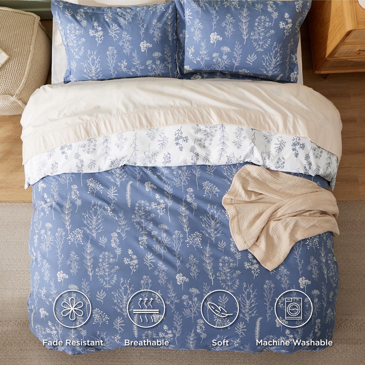 Bedsure Duvet Cover King Size - Reversible Infinity Blue King Duvet Cover Set with Zipper Closure, 3 Pieces Cute Floral Patterned Bedding Set with 8 Corner Ties and 2 Pillow Shams