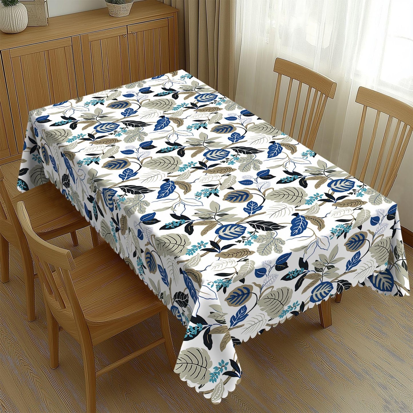 LORCARVIS Breeze Leaves Tablecloth Blue Flowers Polyester Rectangle Table Cloth Washable Seasonal Tabletop for Kitchen Dinning Party Outdoor Picnic 54 x 72 Inch Tablecloths