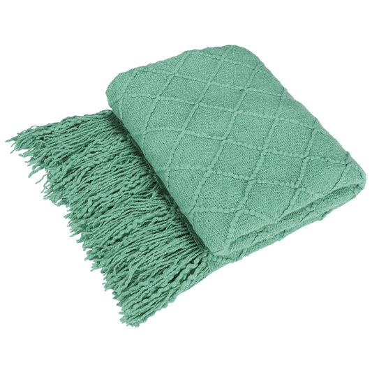 Catalonia Teal Green Knitted Throw Blanket for Couch, Decorative Blanket with Fringe, Acrylic Leisure Blanket for Bed, Sofa, Living Room | All Seasons, Lightweight, Cozy, Solid Color | 60×80 inches