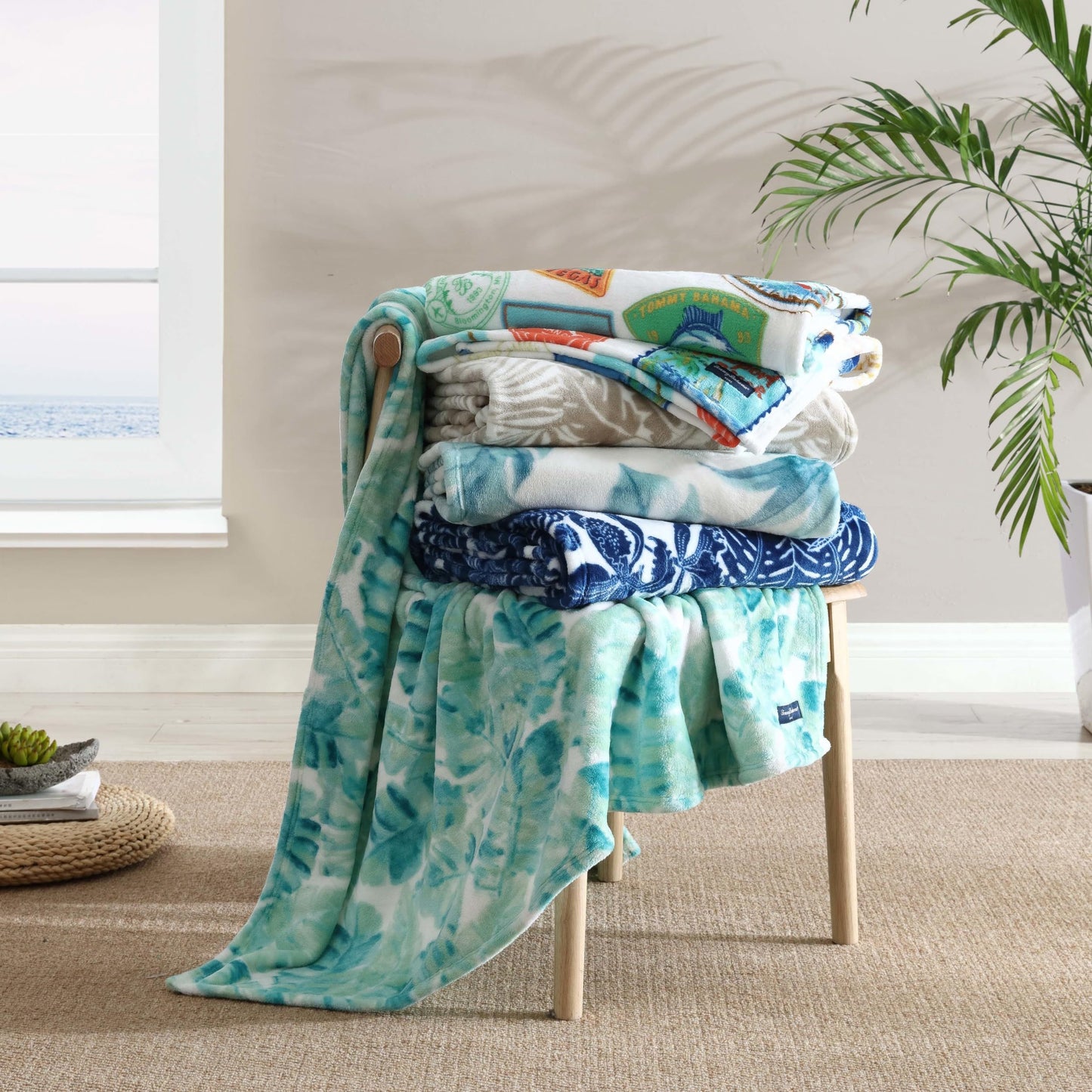 Tommy Bahama - Throw Blanket, Plush Fleece Bedding with Ultra-Soft Cozy Feel, Tropical Blanket for Bed or Couch (Turtle Bay Blue, 50' x 70')