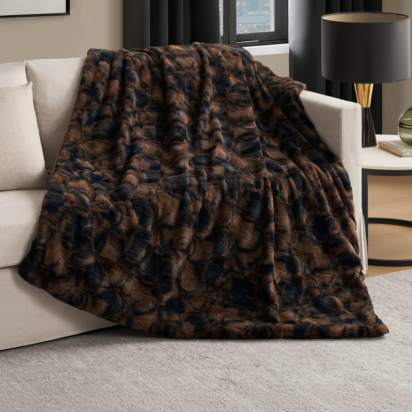 Nine West Faux Fur Throw Blanket, 50"x70", Cacao Nibs Brown