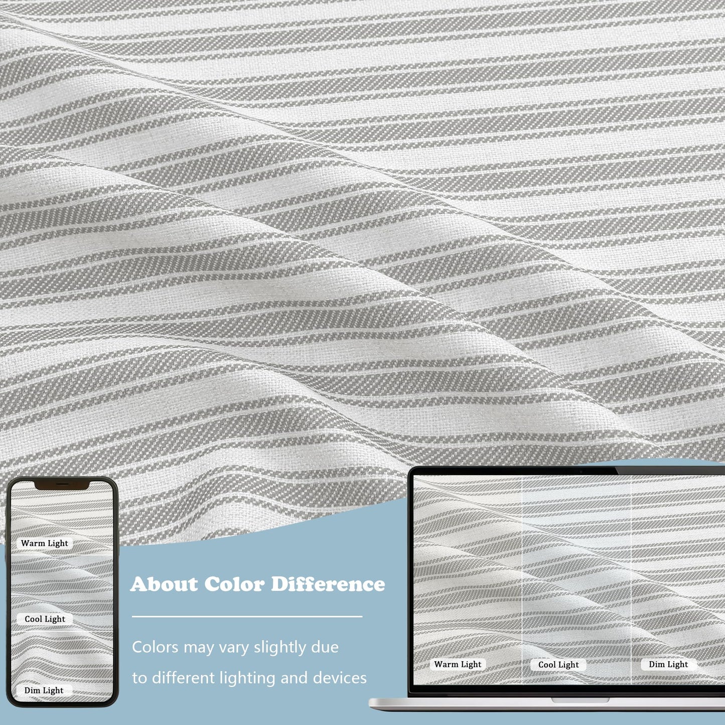 Chyhomenyc Striped Boho Curtains 24 Inch Length - Light Filtering Faux Linen Half Window Cafe Curtains, Farmhouse Short Curtain Tiers for Bathroom RV Camper, 30Wx24L, 2 Pieces, Grey
