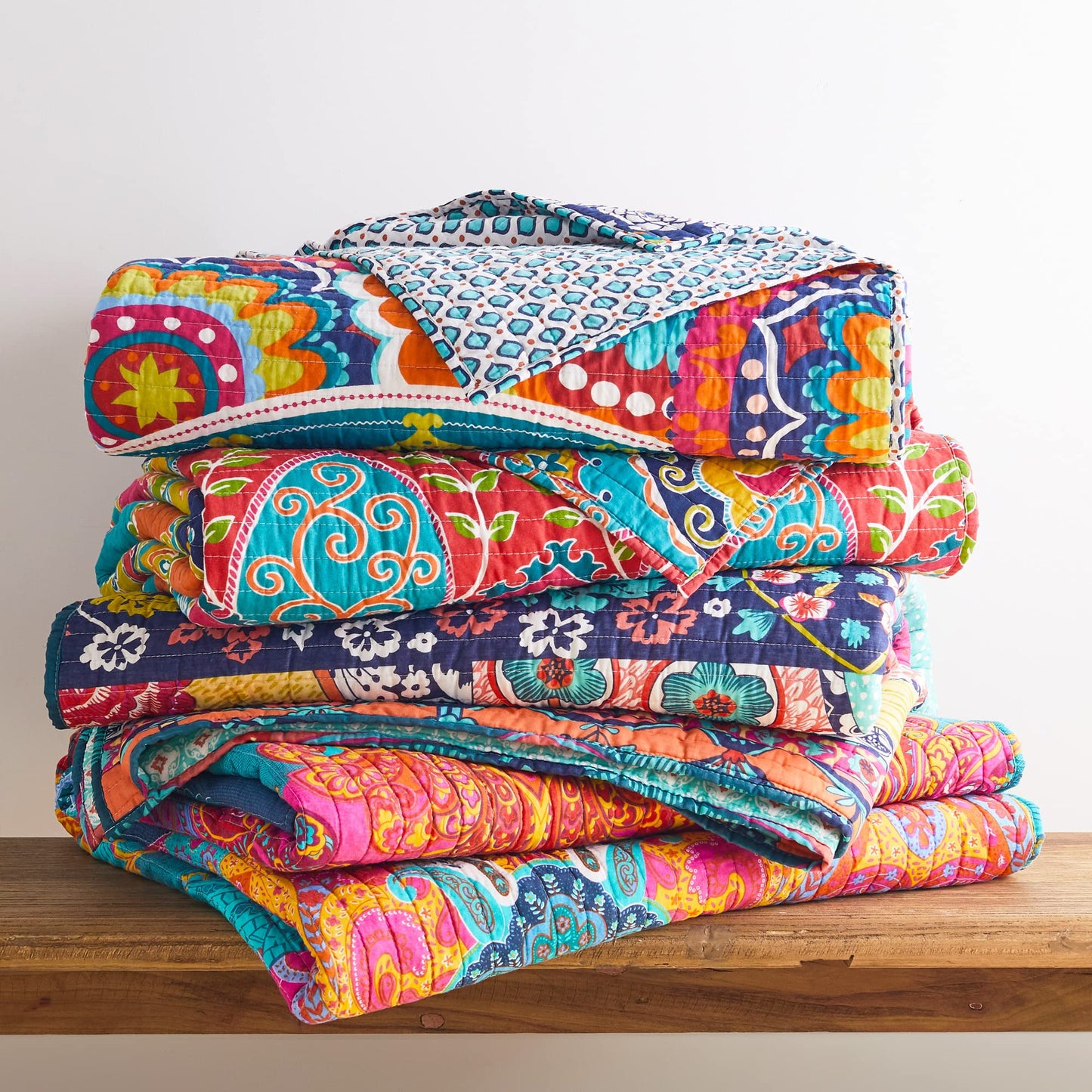 Levtex Home - Jules Quilt Set - Full/Queen Quilt (88x92in.) + Two Standard Pillow Shams (26x20in.) - Bohemian - Teal, Orange, Yellow, Green, Blue, Red, Navy - Reversible - Cotton Fabric