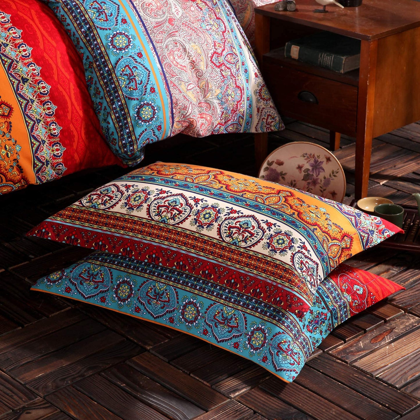 FADFAY Boho Duvet Cover Set 100% Brushed Cotton Colorful Stripe Exotic Style Bohemian Bedding Set Soft and Warm Bedding with Hidden Zipper Closure, 3 Pieces King/California King