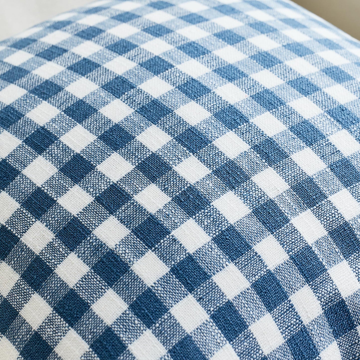 KINDREX Farmhouse Gingham Throw Pillow Covers 22x22 Set of 2, Small Checkered Linen-Textured Cushion Covers with Flanged Edges, Decorative Outdoor Pillowcases for Couch Sofa Living Room,Dusty Blue