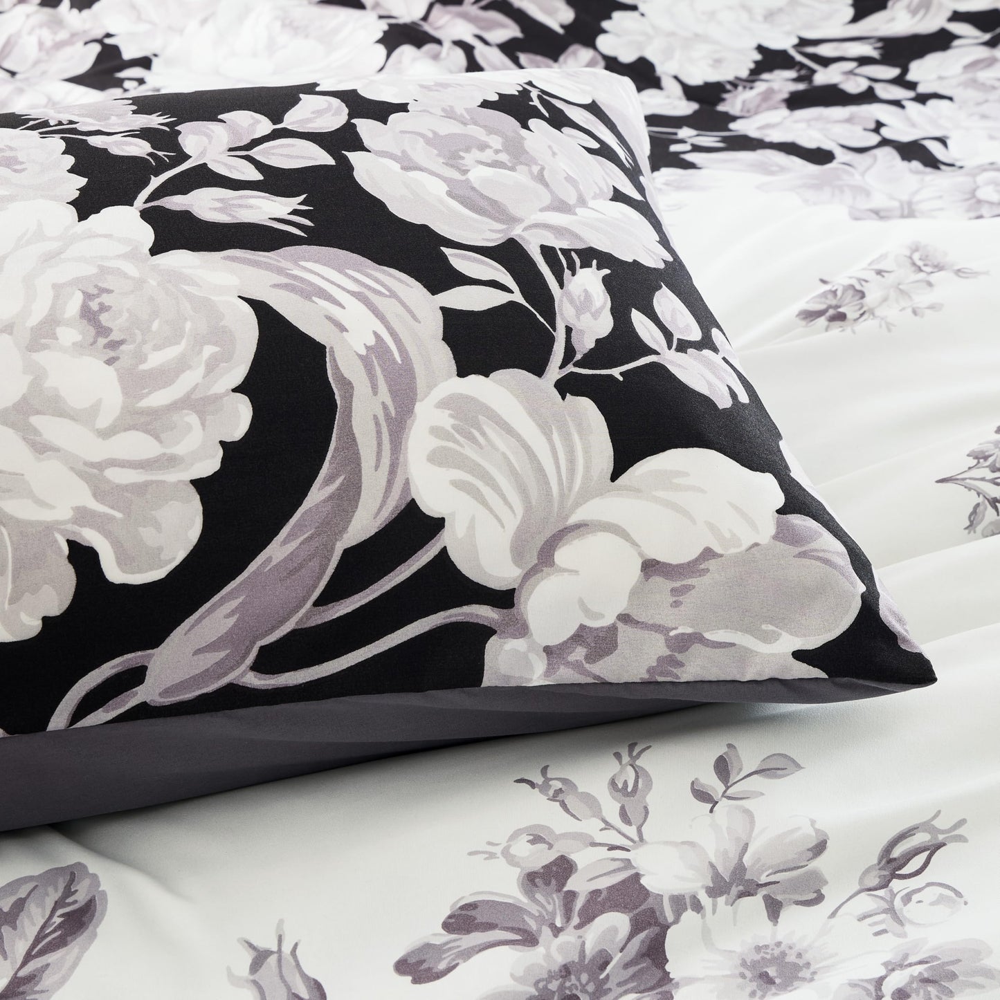 Wonderful Black and White Floral Comforter Set Queen - 3 Pieces Botanical Floral Printed Bedding with Pillow Sham, Morden Farmhouse Flowers Bedding Sets for All Season