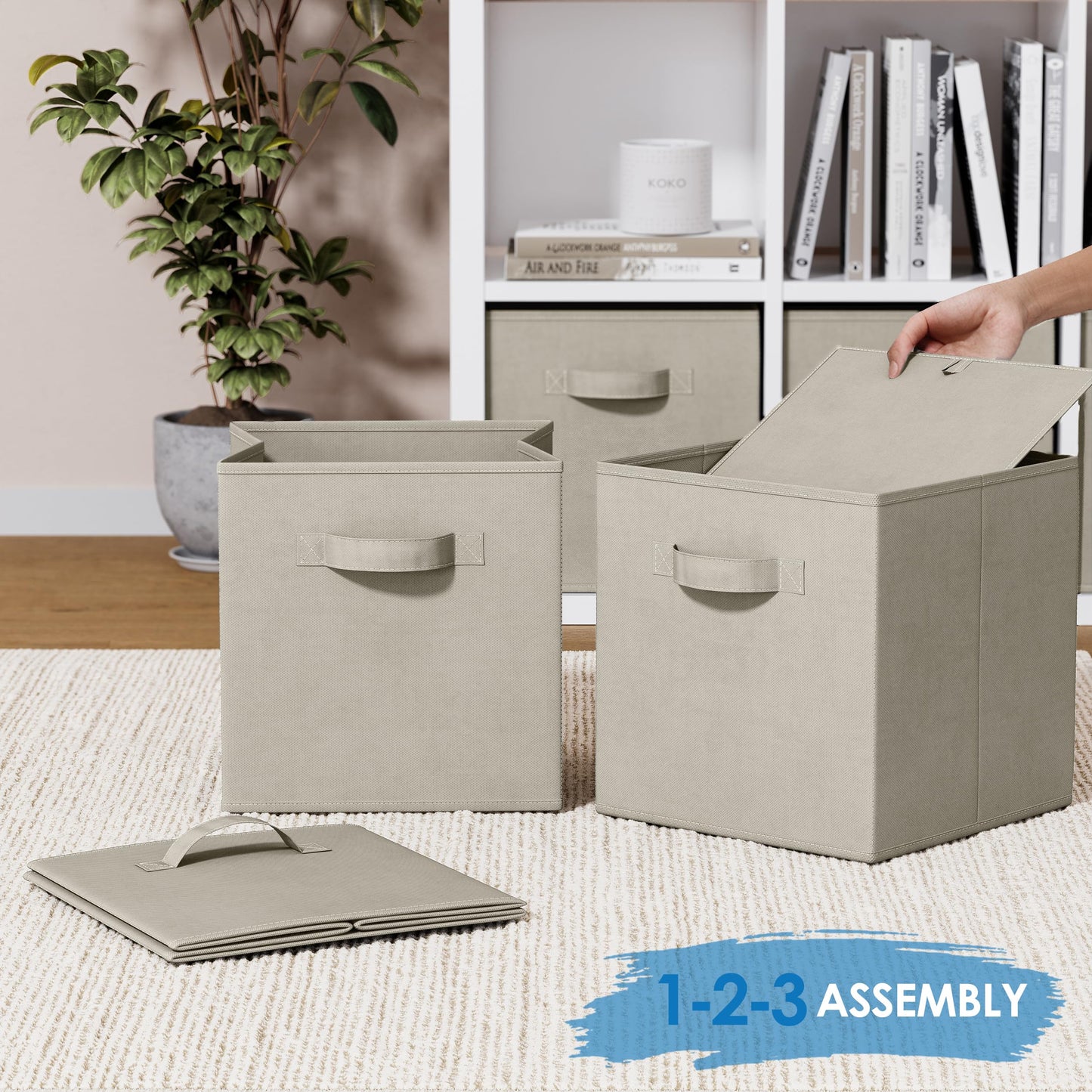 Royexe Set of 8 Foldable Fabric Storage Cube Bins | Collapsible Cloth Organizer Baskets Containers | Folding Nursery Closet Drawer | Features Dual Handles | More Beautiful Colors Available (Beige)