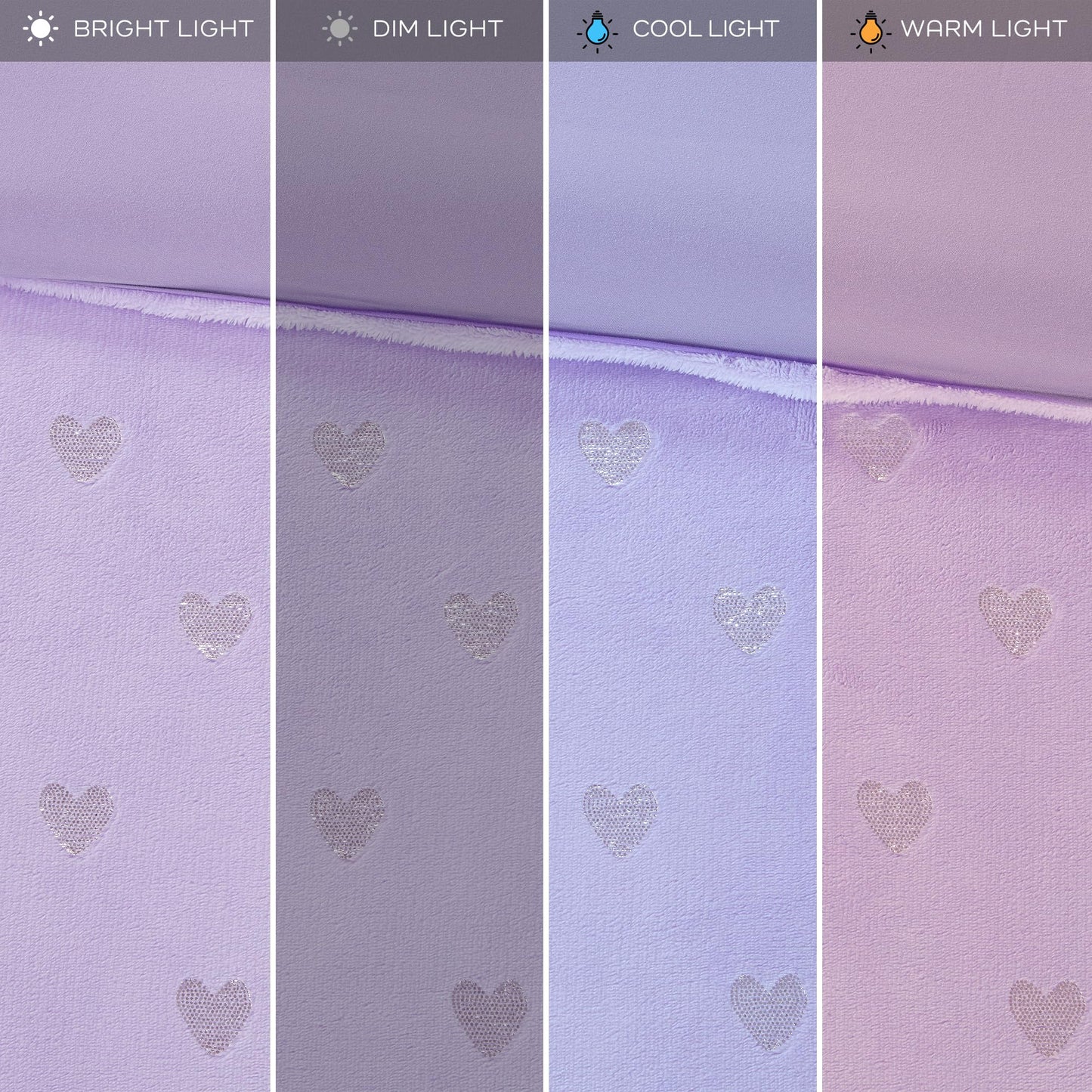 Intelligent Design Twin Comforter Set, 3 Piece Metallic Hearts Cozy Bedroom Set for Girls, Twin Bed Set Soft & Plush Comforter, All Season Fluffy Bedding Set, Rosalie, Twin/Twin XL, Purple Silver