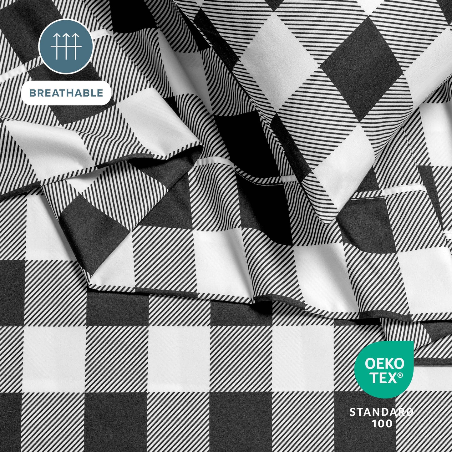 Bare Home Queen Sheet Set - Luxury 1800 Ultra-Soft Microfiber Double Brushed - Deep Pockets - Easy Fit - 4 Piece Set & Pillowcases (Queen, Buffalo Plaid - White/Black)