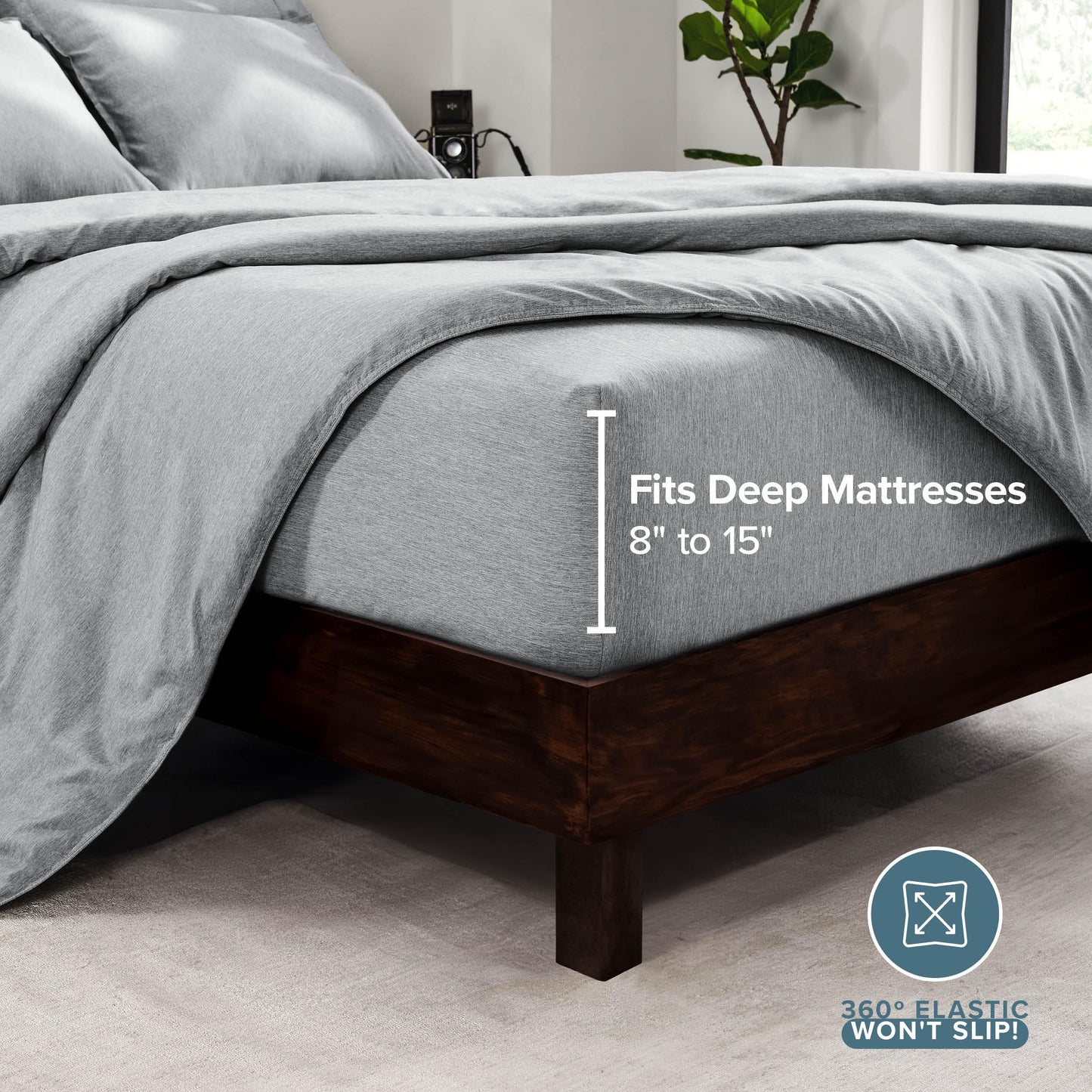 Bare Home Bed-in-A-Bag 7 Piece Comforter & Sheet Set - King - Goose Down Alternative - Ultra-Soft 1800 Premium Bedding Set - Cationic (King, Heathered Pewter)
