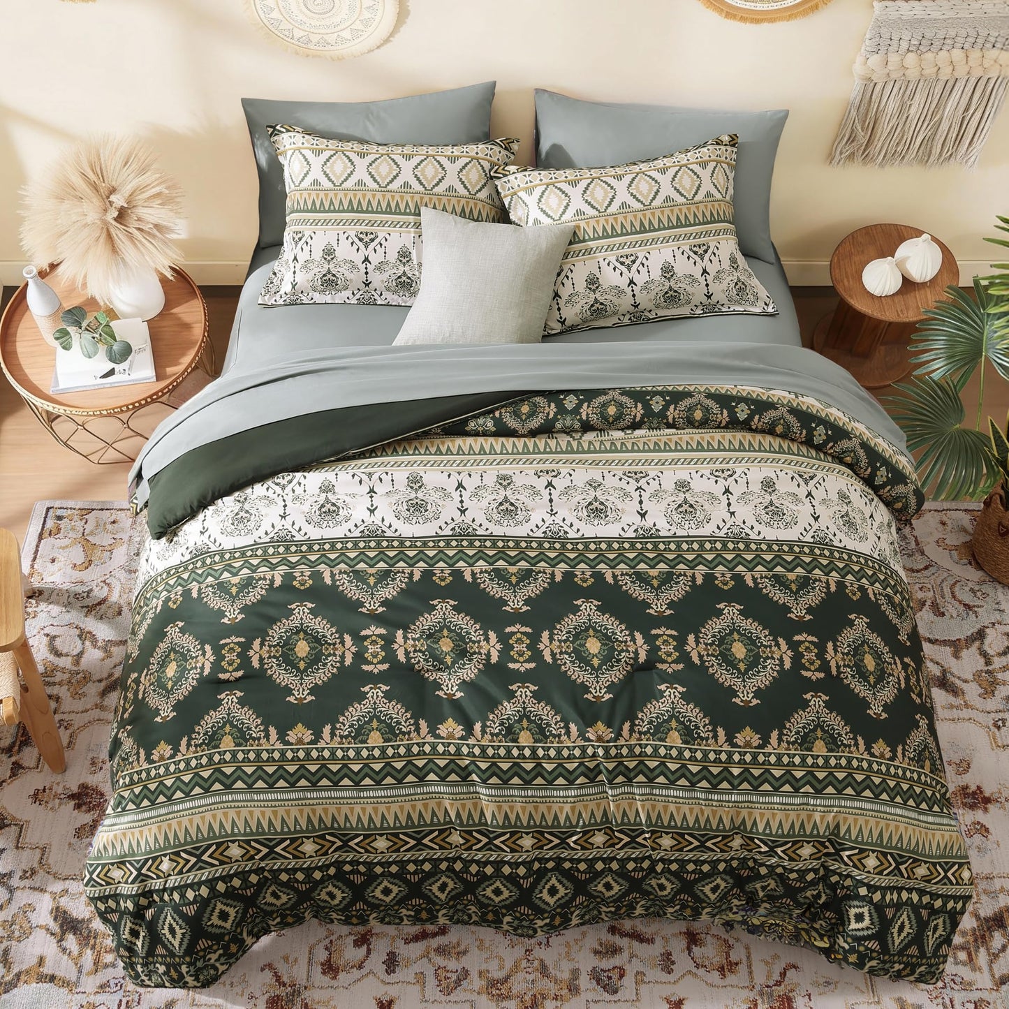 Geniospin King Size Comforter Set- 7 Pieces Boho Bed in a Bag, Western Bedding Set for All Seasons, Soft Aztec Bedding, Lightweight Comforter Bed Set with Sheets, Pillowcases & Shams