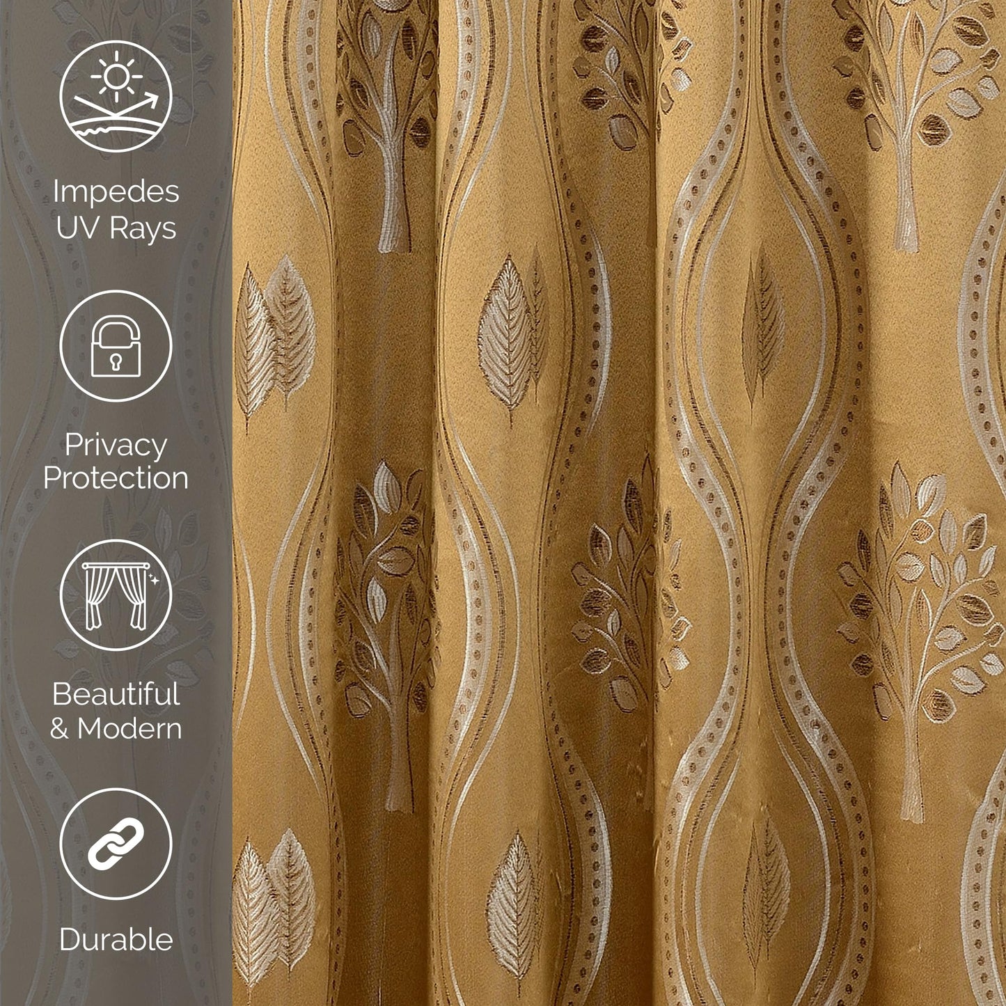 Elegant Comfort Aurora Jacquard Look Curtain Panel Set with Attached Valance 54" X 84 inch (Set of 2), Taupe