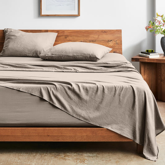 Bare Home Queen Sheet Set - Luxury 1800 Ultra-Soft Stonewashed Microfiber - Brushed - Deep Pockets - Easy Fit - Breathable Bedding - Sheet Sets & Pillowcases (Queen, Pebble Beach)