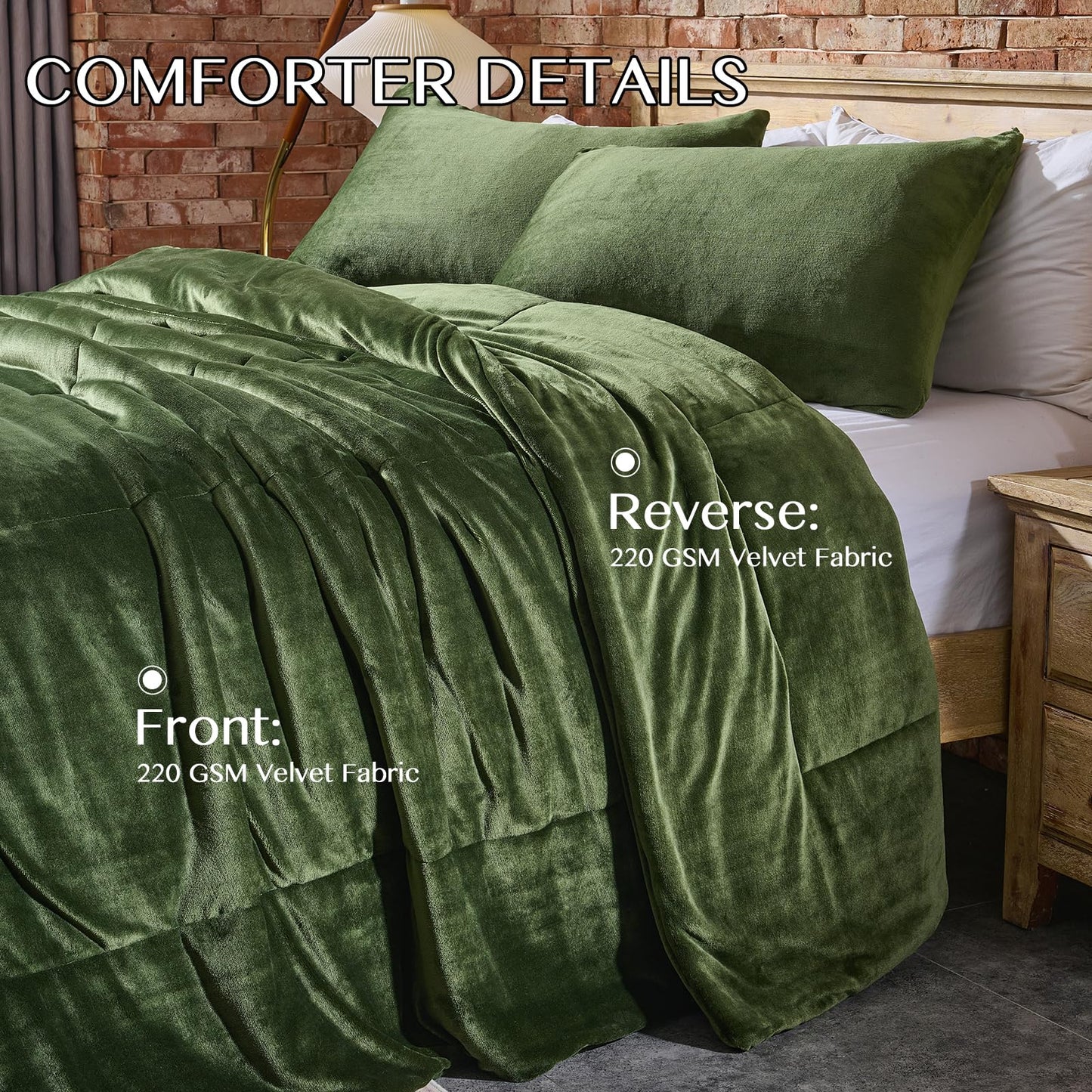 Lotus Karen Queen Comforter Set - Ultra Soft & Warm Velvet Dark Green Comforter Set for Men Women - Cozy Fuzzy Plush Fluffy Luxury Bedding Set 3 Pieces (1 Comforter and 2 Pillowcases)