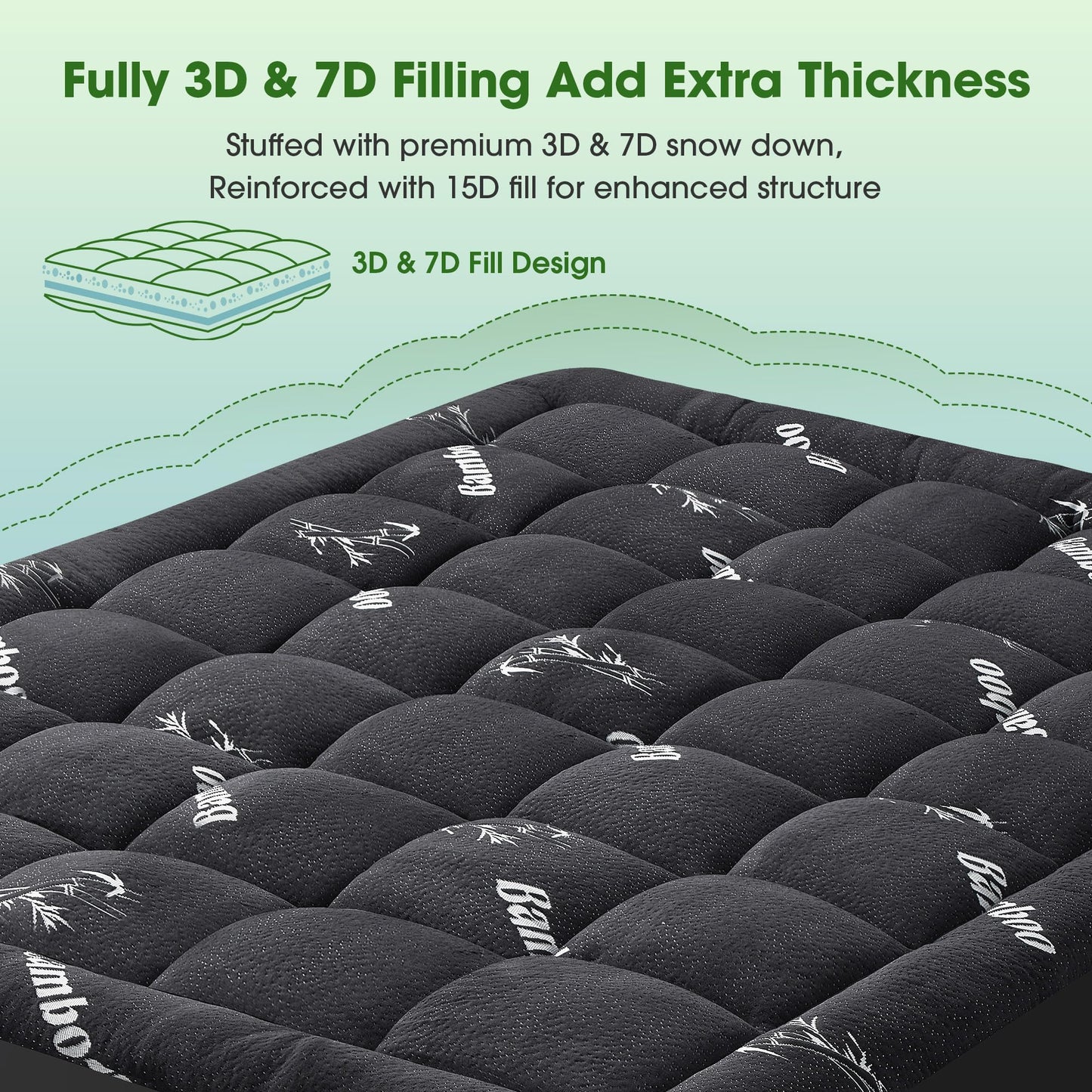 Mattress Pad Queen Size, Cooling Pillow Top Mattress Topper, Ultra Soft Viscose from Bamboo, Breathable for Hot Sleepers, Deep Pocket 8"-20", Black