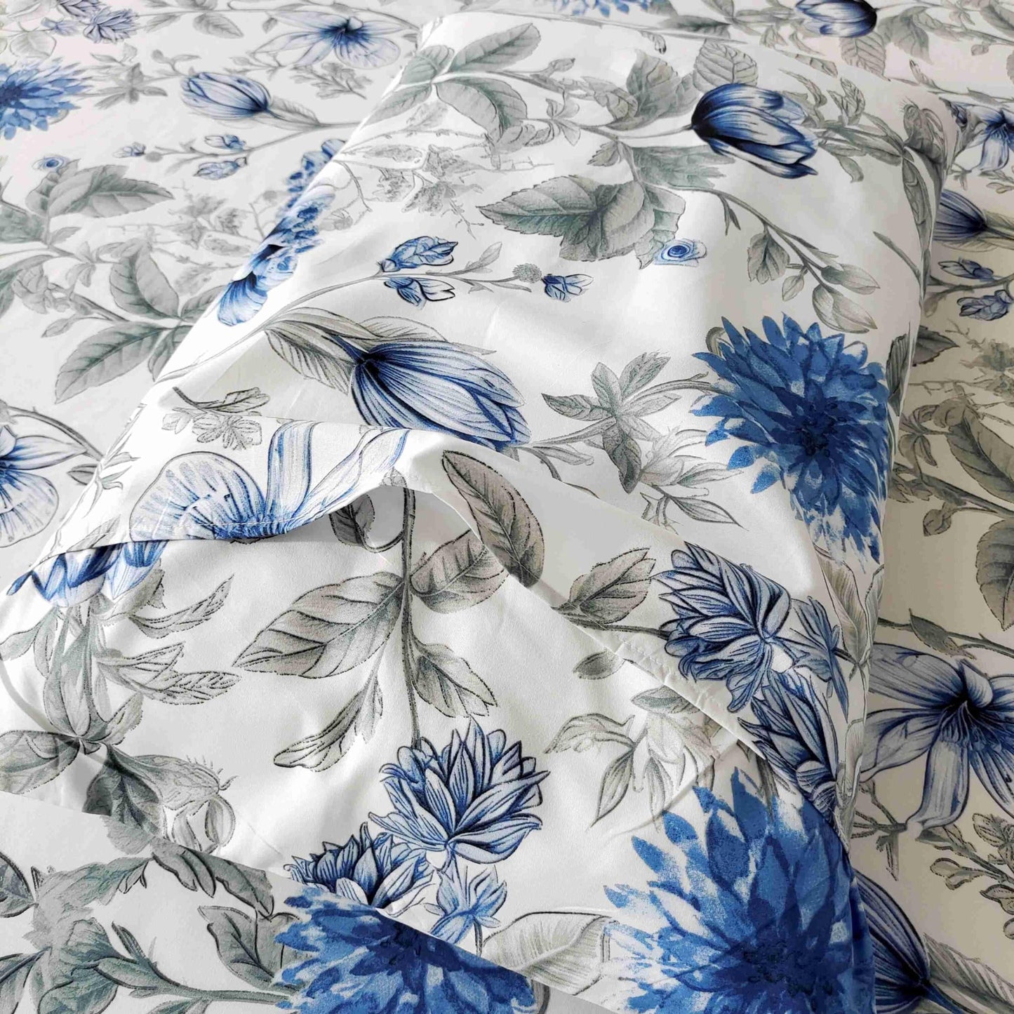 SDIII Blue Floral Full Fitted Sheet with 2 Pillowcases, Deep Pocket Soft Microfiber Full Size Bed Sheets Floral Blue All Season