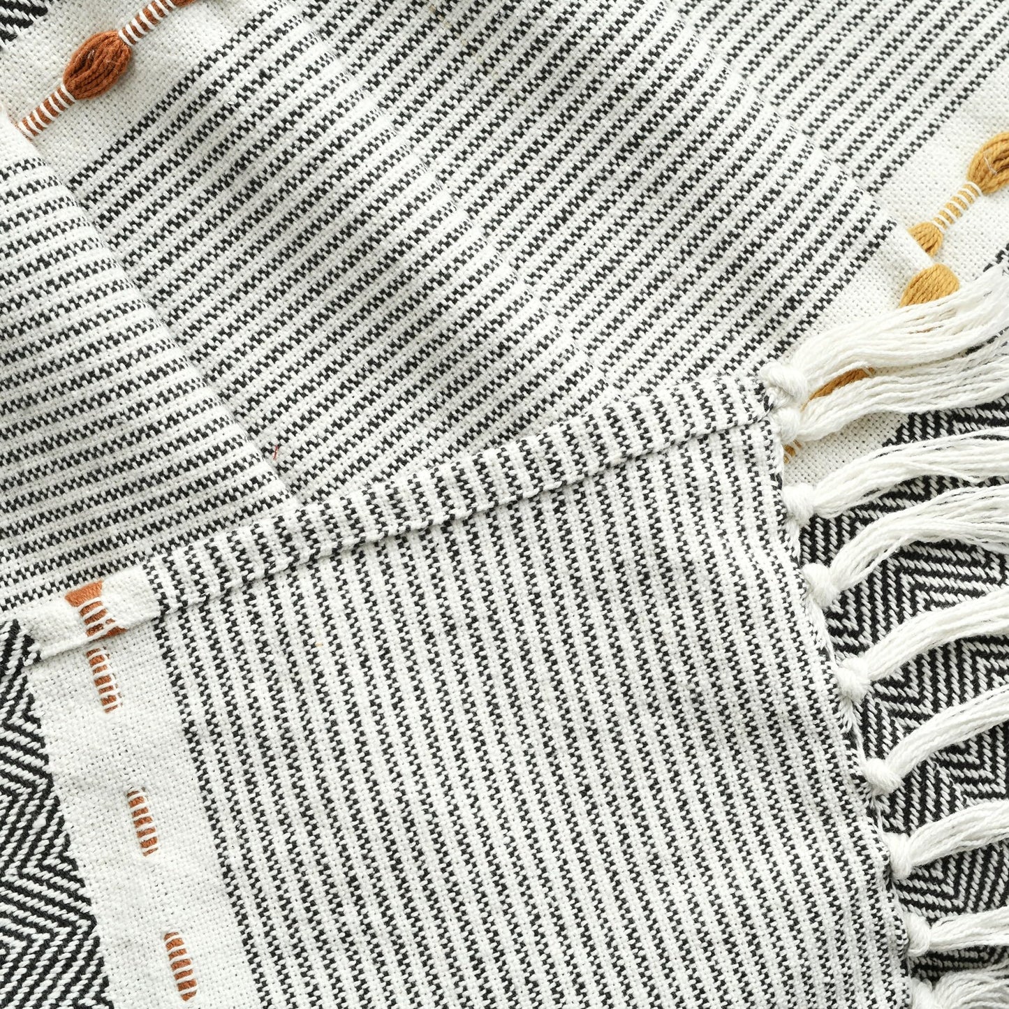 Lush Decor Herringbone Stripe Woven Tassel Yarn Dyed Cotton Throw Blanket 50" W x 60" L Black & Multi - Striped Throw Blankets - Black Couch Blanket