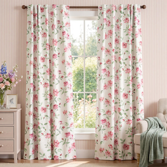 jinchan Pink Curtains Floral Blackout Curtains 84 Inch Length Watercolor Rose Cottagecore for Bedroom Living Room Room Darkening Drapes Romantic Vintage Decor Rod Pocket & Back Tab 2 Panels