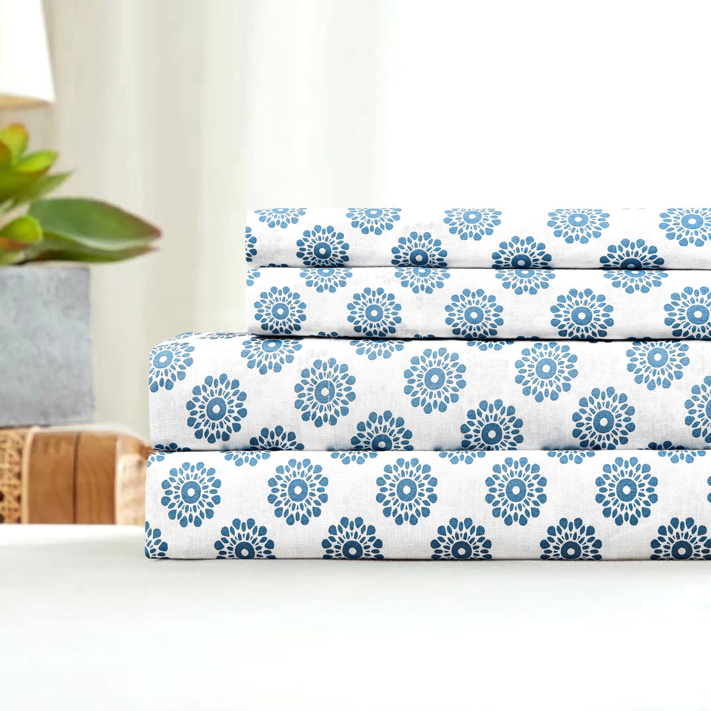 Sleepdown Cotton Bed Sheet Set - Mandalas Blue, Queen