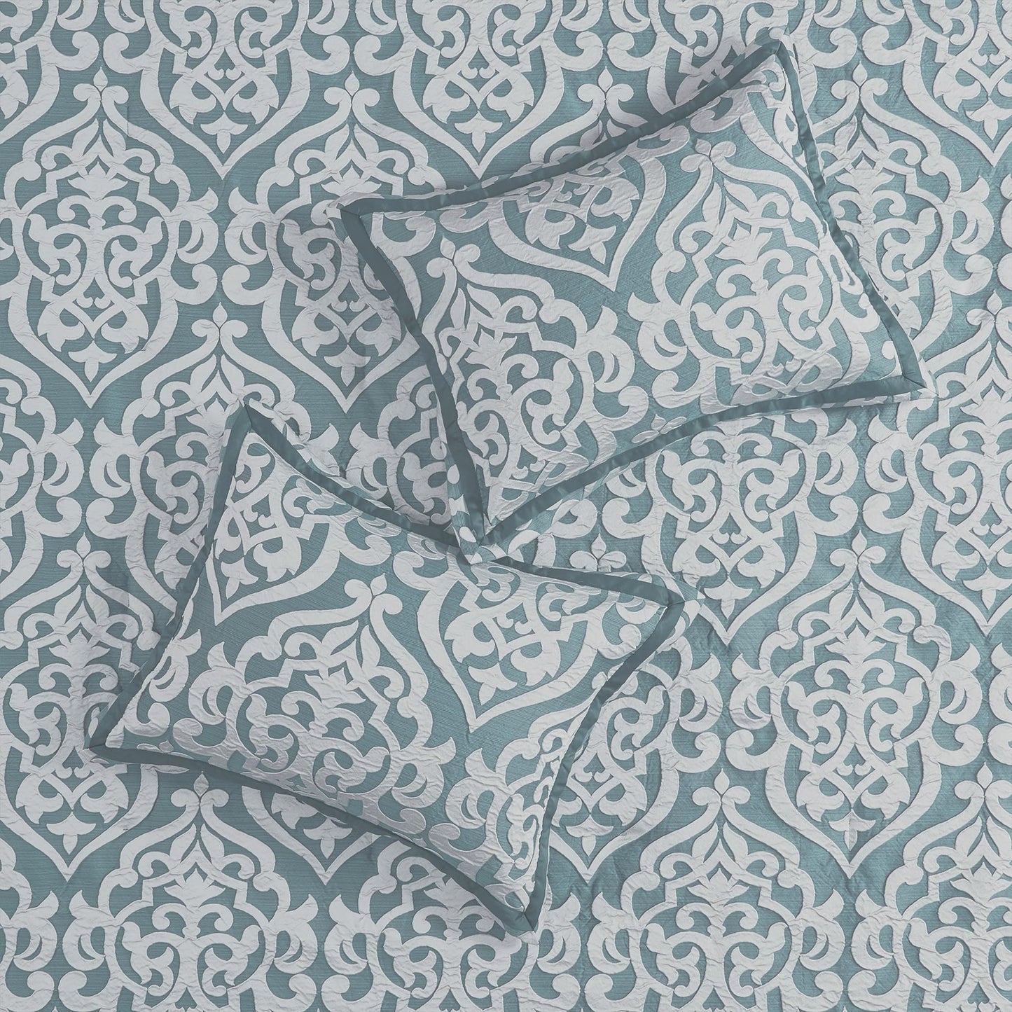 Madison Park Odette Cozy King Size Comforter Set Jacquard Damask Medallion Design - Modern All Season, Down Alternative Bedding, Shams, Decorative Pillows, King(104 in x 92 in), Aqua