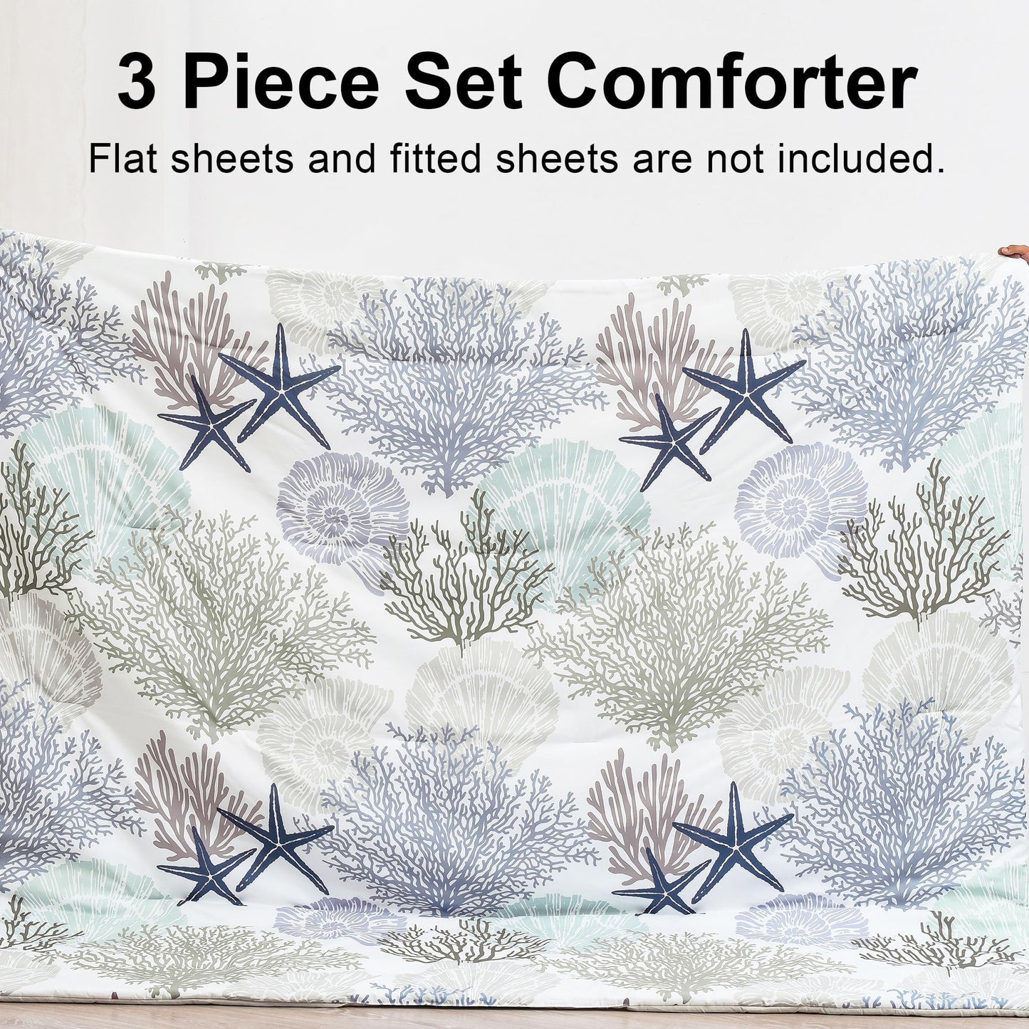 Tritard Coastal Comforter Set King Size 3 Piece, Soft Beach Themed Comforter, Ocean Nautical Lightweight Bedding Sets for All Seasons, (1 Reversible Comforter and 2 Pillow Shams), 104''x90'', C2