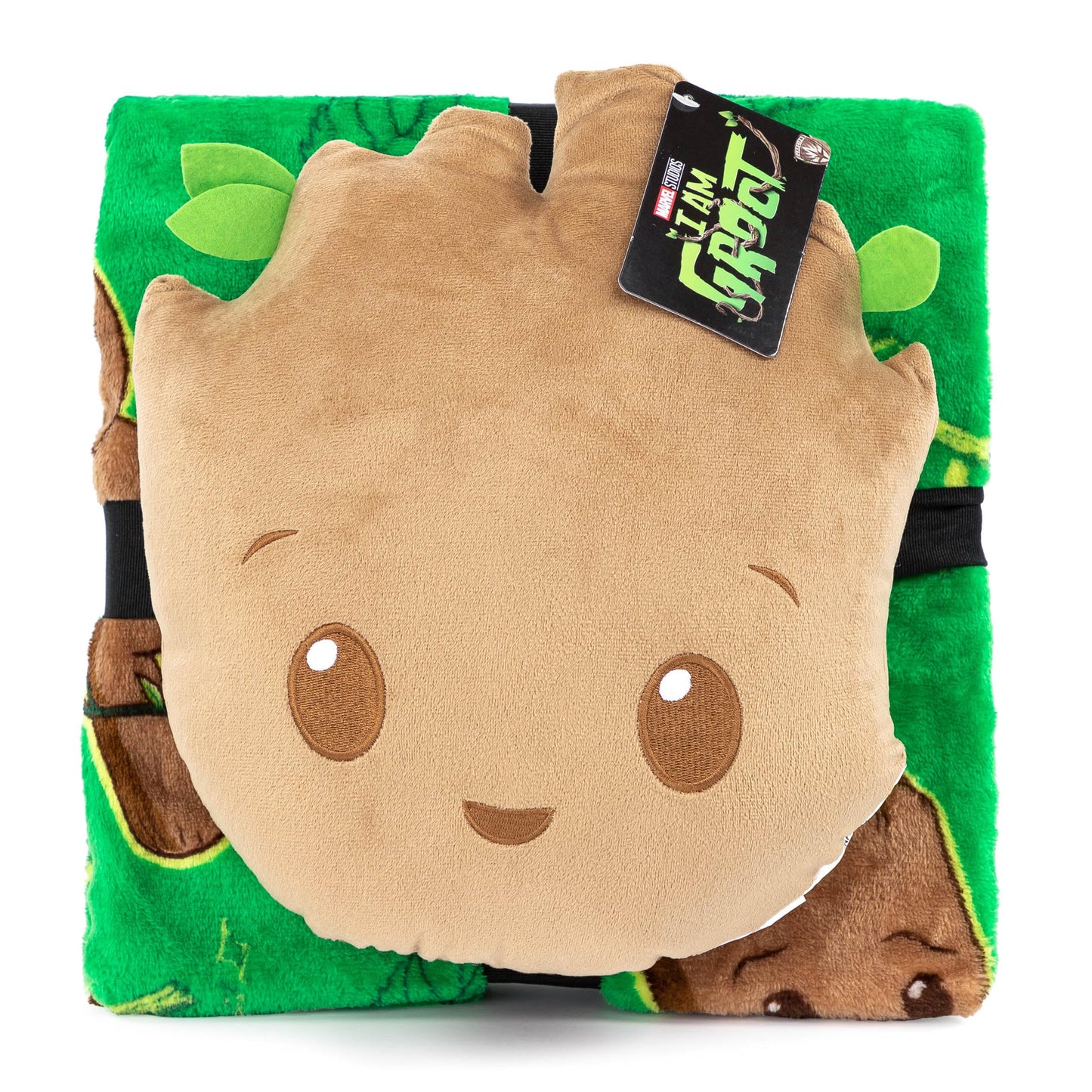 Jay Franco Marvel Guardians of The Galaxy Groot Nogginz Set - 40 x 50 Inch Lightweight Travel Throw Blanket & Pillow - Kids Super Soft 2 Piece Bedding Set