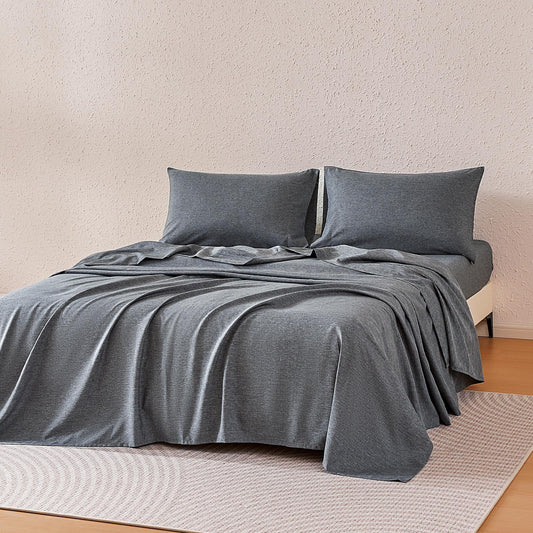 Amazon Basics Sheet Set Cationic 4-Piece Bedding Set, Wrinkle Free and Easy Fit, Easy Care Bedding with 1 Deep Pocket Fitted Sheet, 1 Flat Sheet, and 1 Pillowcases, King, Dark Gray